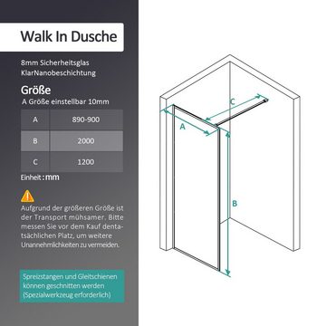 EMKE Walk-in-Dusche EMKE Walk In Dusche, Walk In Duschtrennwand Glas Duschwand, mit 8mm Nano-Beschichtung ESG Klares Sicherheitsglas Schwarz