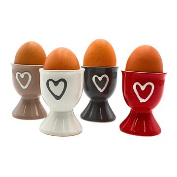 Dekohelden24 Eierbecher Keramik Eierbecher / Eierhalter / Eierschale mit Herz, im 4er Set, (4-tlg)