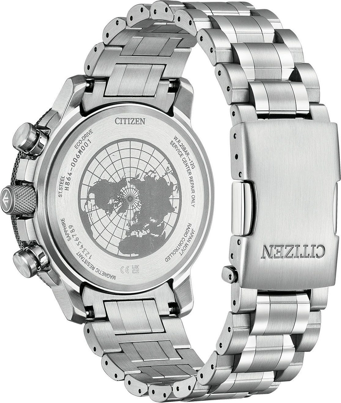 Citizen Funk-Multifunktionsuhr Promaster Geo Trekker BY3006-53H, Armbanduhr, Solar, Herrenuhr, Edelstahlarmband, analog