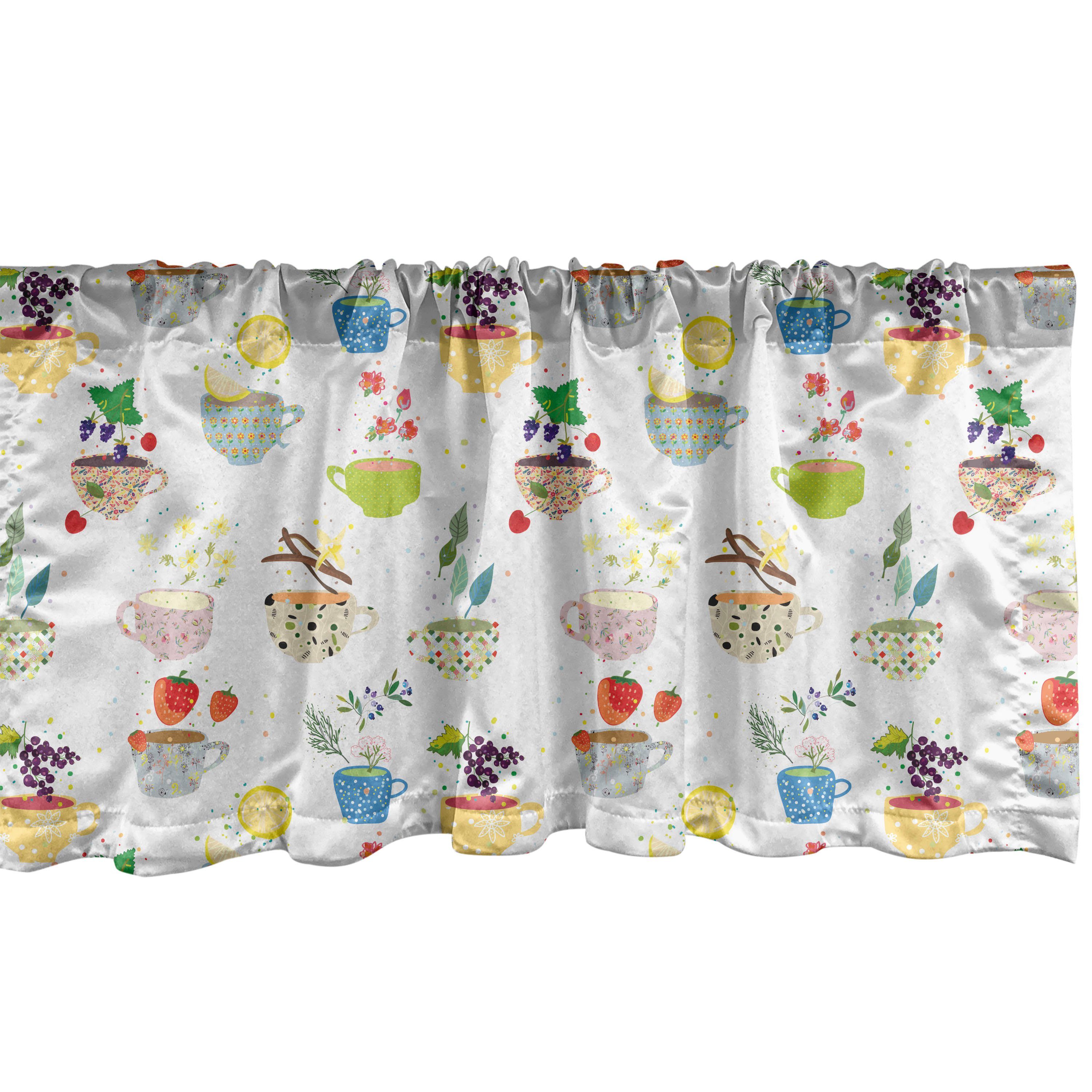 Scheibengardine Vorhang Volant für Küche Schalen Dekor Abakuhaus, Verschiedene Früchte Microfaser, Tee-Party und Schlafzimmer Stangentasche, mit