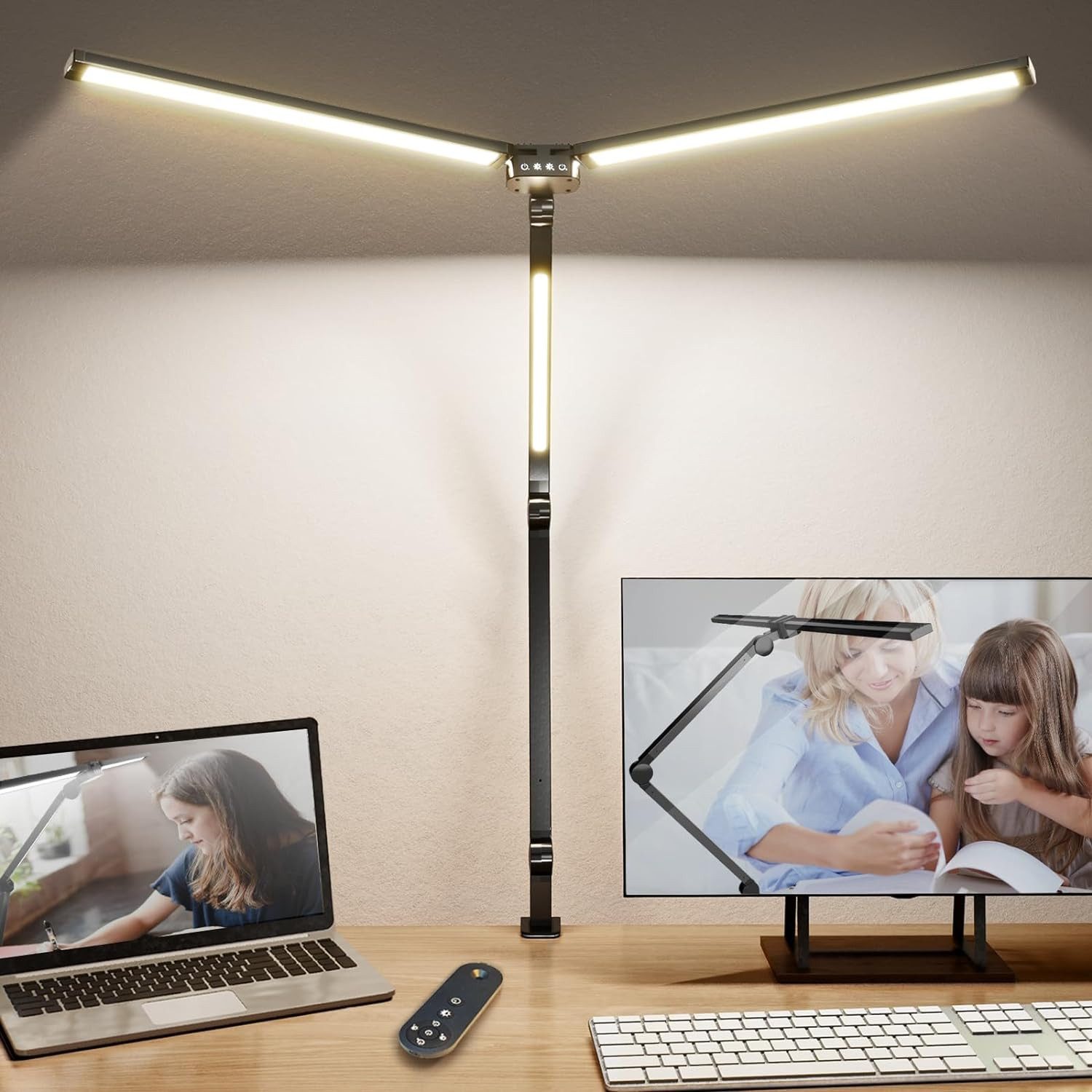 Jibenhome LED Schreibtischlampe Doppelkopf Schreibtischlampe, Dimmbar, günstig online kaufen
