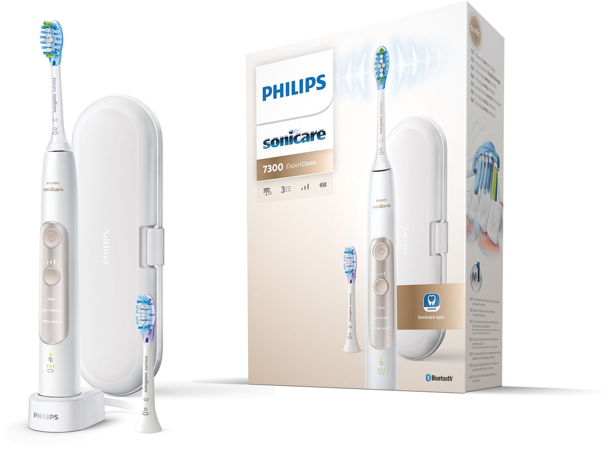 Philips Sonicare Elektrische Zahnbürste ExpertClean 7300 HX9601, Aufsteckbürsten: 2 St., mit Schalltechnologie, Reiseetui