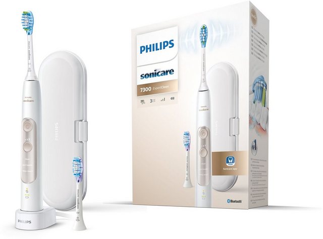 Philips Sonicare Elektrische Zahnbürste ExpertClean 7300 HX9601/03, Aufsteckbürsten: 2 St., mit Schalltechnologie, Reiseetui