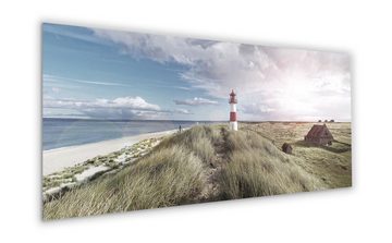 artissimo Glasbild Glasbild XXL 125x50 cm Bild aus Glas Wandbild groß Strand Meer Sylt, Strand-Landschaft: Dünen und Leuchtturm