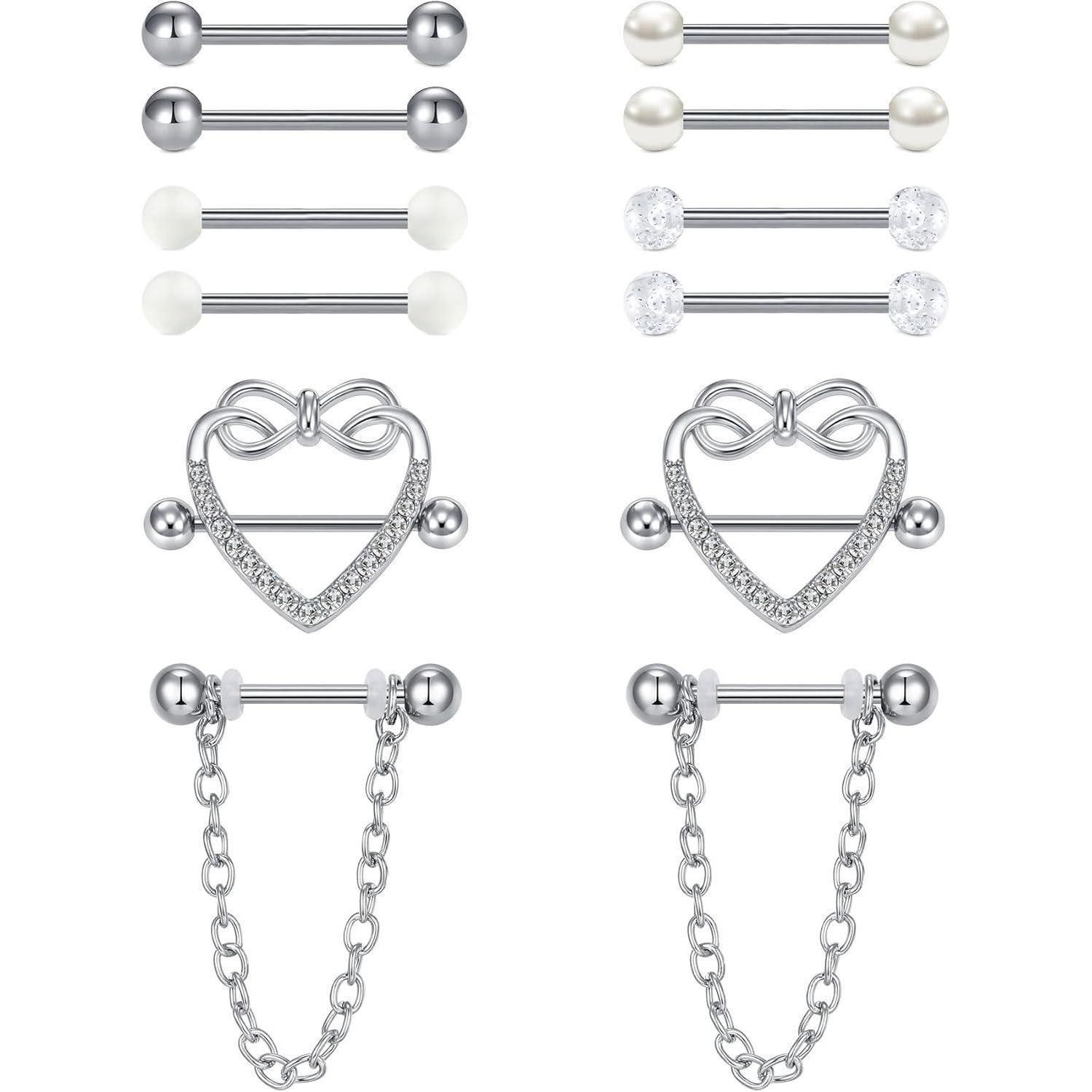 LAURITAMI Brustwarzenpiercing Brustwarzenpiercing Nippelpiercing Edelstahl Nippel Ringe Herz Barbell
