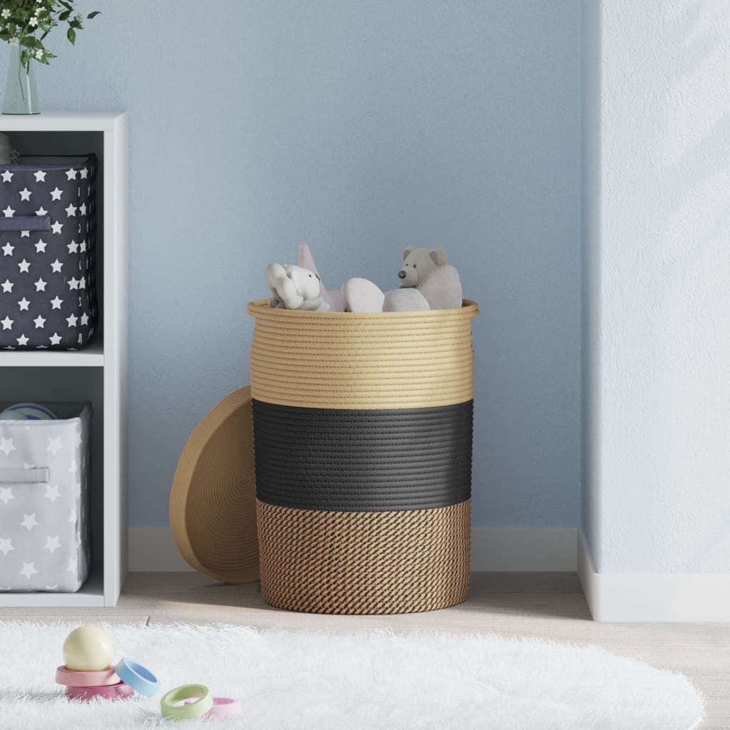 vidaXL Aufbewahrungskorb Aufbewahrungskorb mit Deckel Schwarz & Beige Ø37x50cm Baumwolle – Bild 3 von 5