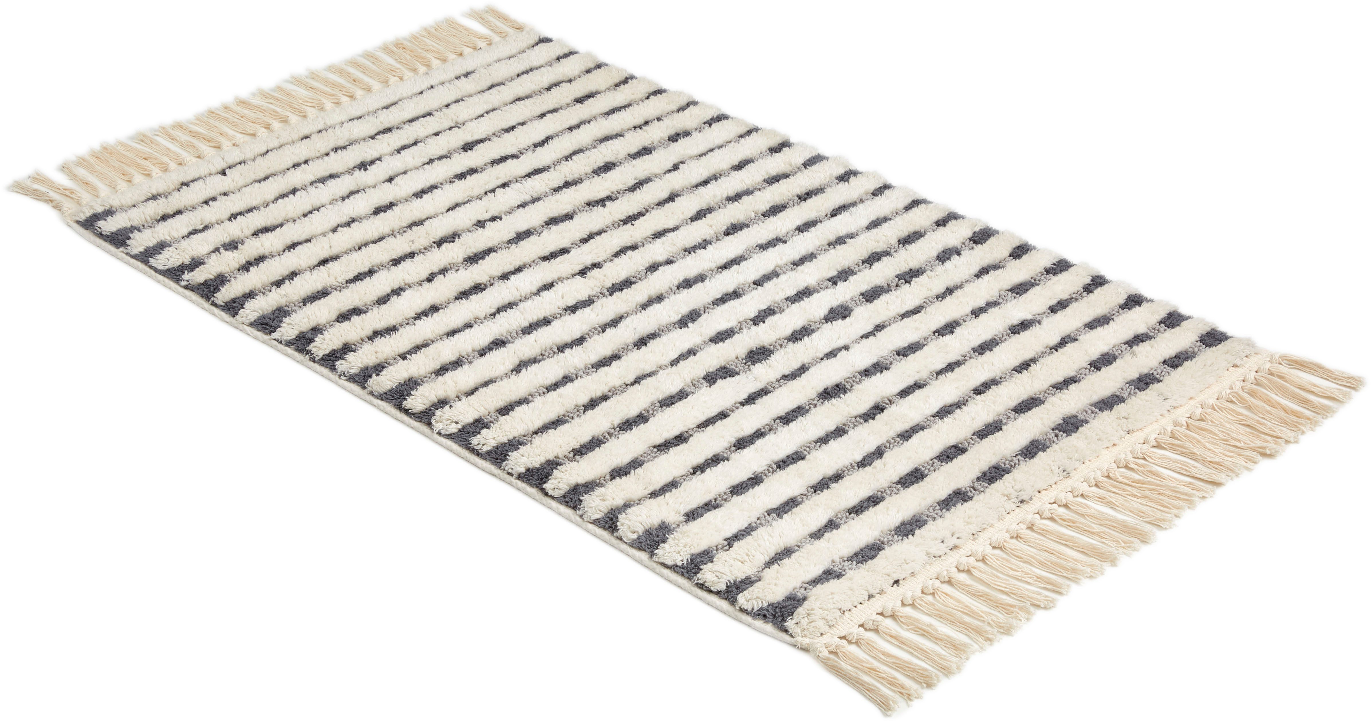 SCHÖNER WOHNEN-Kollektion Badematte »Bahamas Gitter«, Höhe 20 mm, rutschhemmend beschichtet, fußbodenheizungsgeeignet, Baumwolle, rechteckig, waschbar, Baumwolle, Badvorleger mit Fransen, Badteppich