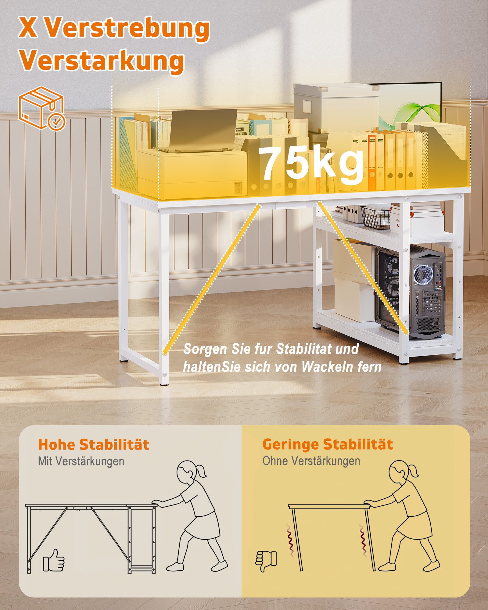 HOMALL Eckschreibtisch 100/120L Form mit Ablagefächern, 2 Tier DIY Lagerregalen Computertisch (L-formiger Schreibtischumit Regal,100/120/140/160cm,Geeignet fur  – Bild 4 von 5