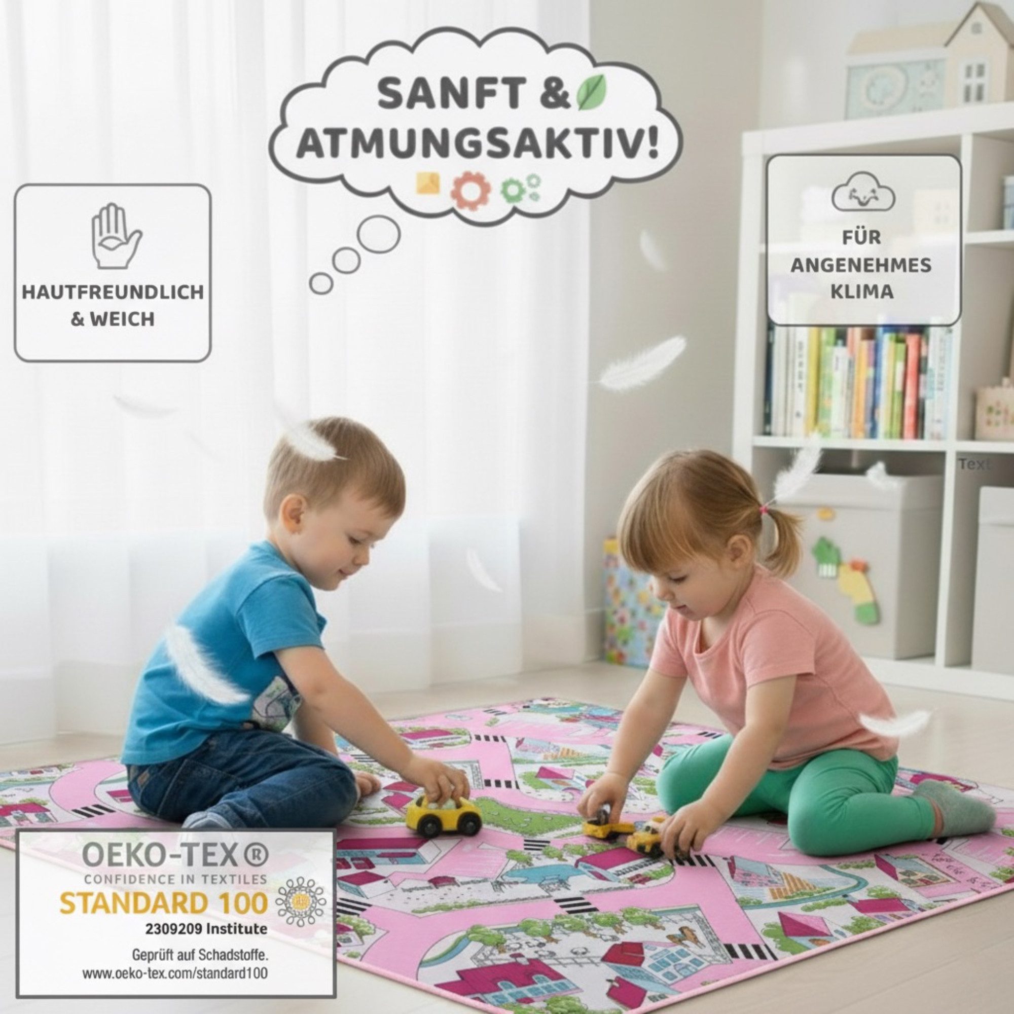 Entrando Kinderteppich Spielteppich Straße Stadt für Kinder, Rechteckig, Höhe: 10 mm, rutschfest, maschinenwaschbar, faltbar, strapazierfähig