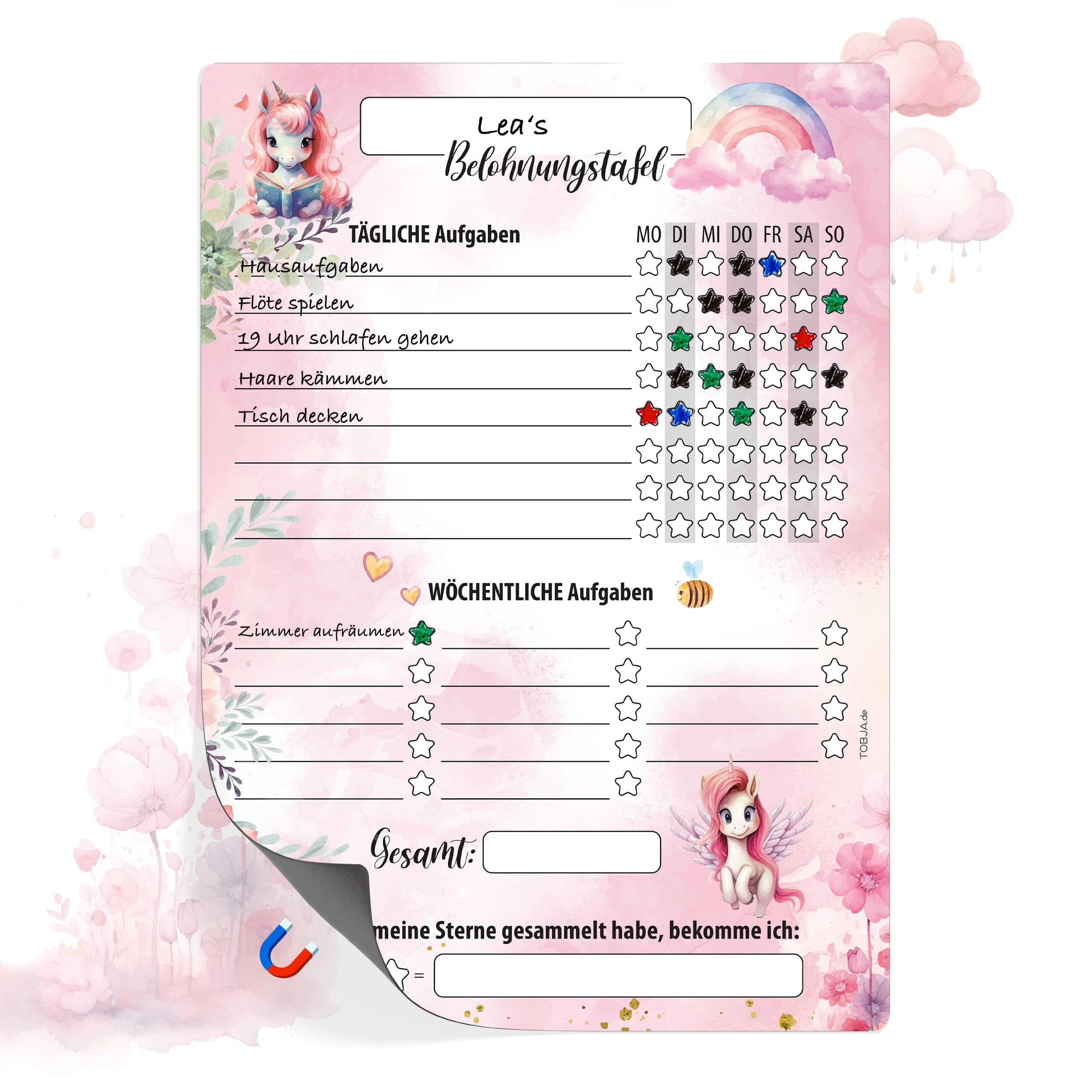 TOBJA Magnettafel Belohnungstafel Einhorn für Kinder, A4 magnetisch, Töpfchentraining und Alltagsroutinen im Unicorn Design