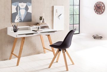 Wohnling Schreibtisch WL5.186 (110 x 85 x 60 cm MDF-Holz Skandinavisch Weiß Matt), Laptoptisch mit Kabeldurchlass, Bürotisch Modern