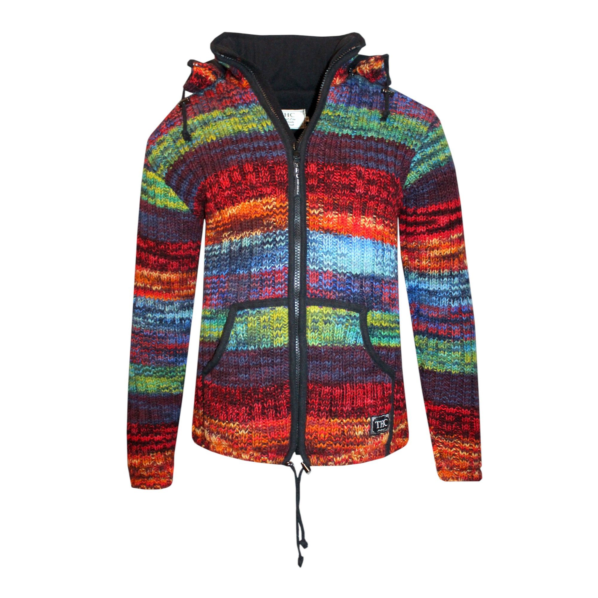 THC Natural Line Strickjacke THC Schafwoll Strickjacke bunt 727 (1 Stück, 1-tlg., 1 Stück) Strickjacke mit abnehmbarer Kapuze