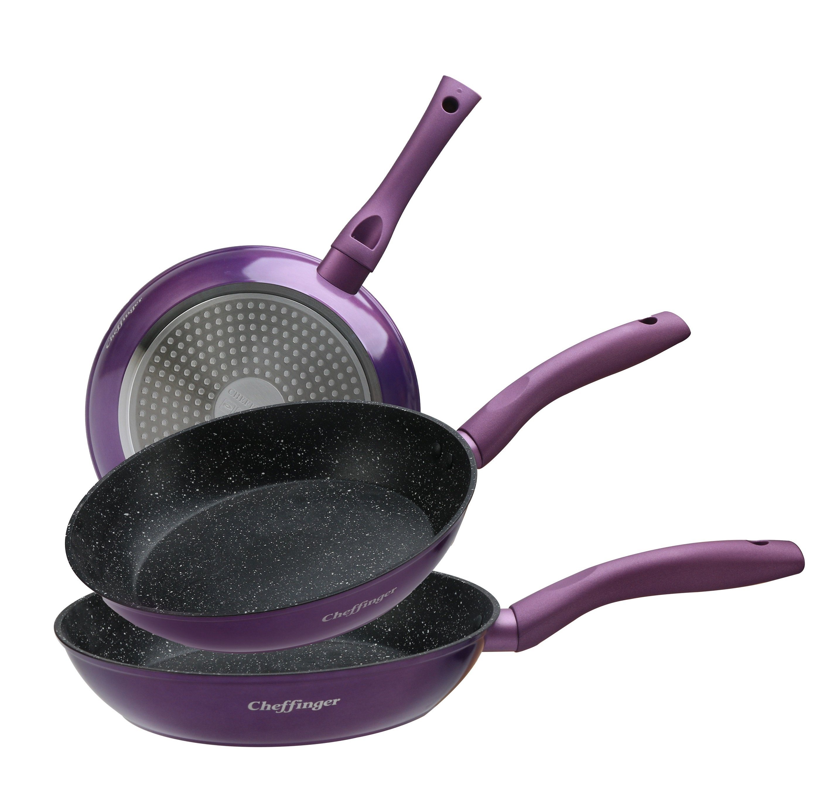 Rungassi Pfannen-Set Bratpfanne Pfannen Set 3-tlg beschichtet Induktion CF-FA03 Lila, Aluminium