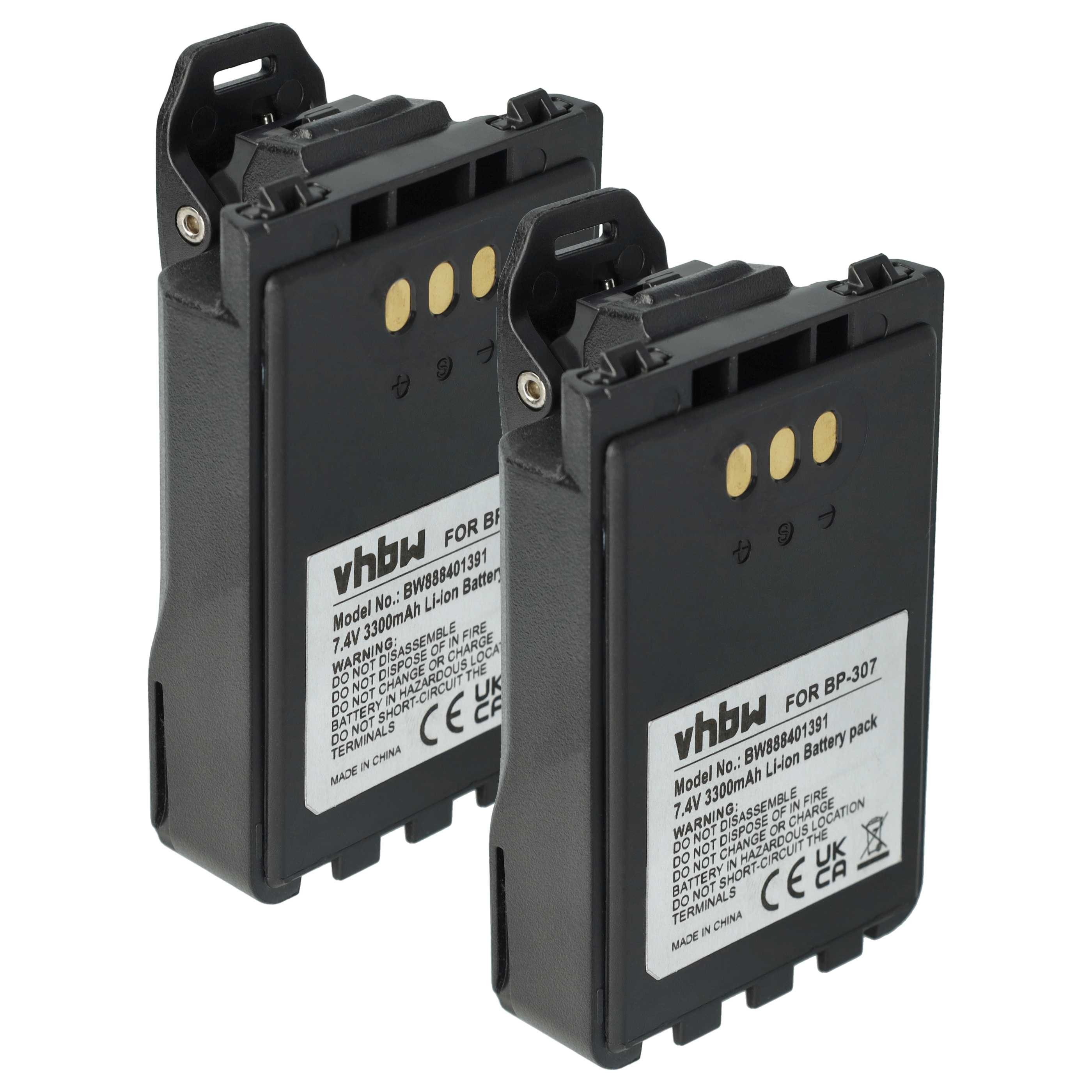 vhbw Akku passend für Icom ID-52E, IC-705, ID-31E, ID-51E, IP-501H, IP-100H Akku Akku Li-Ion 3300 mAh (7,4 V, 2 St), Leistungsfähige Austausch-Akkus für Ihr Funkgerät, Walkie-Talkie