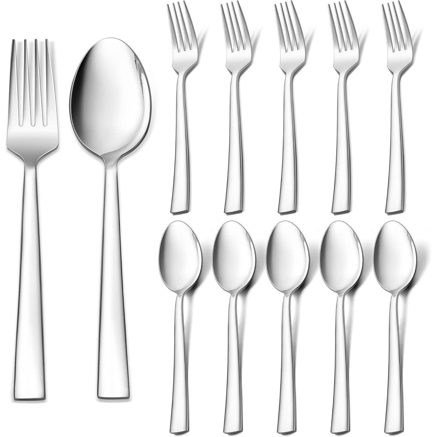 LuxusKollektion Besteck-Set Besteckset Tafelgabeln Esslöffel Edelstahl 12er Quadratischer Griff