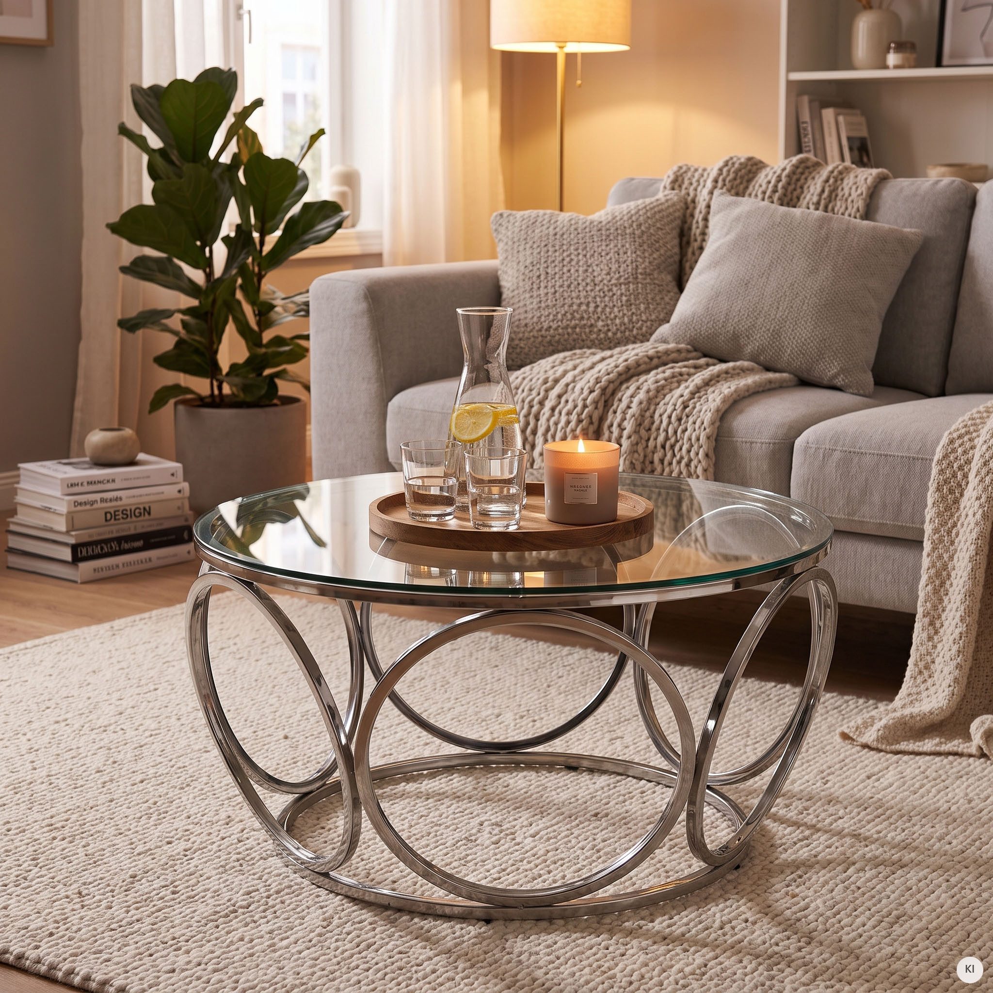 SalesFever Couchtisch Couchtisch im eleganten Stil, mit Design-Gestell aus Stainless Steel