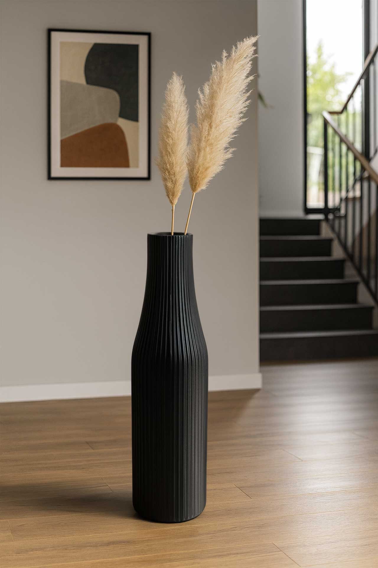 VIVANNO Bodenvase Fiberglas VERTIGO Säule - Skandischwarz Matt Mit Muster (1 St), 20x80 cm
