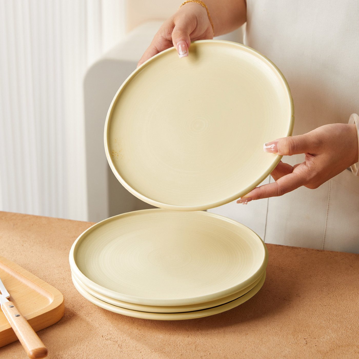 JIWOO Speiseteller 4er Ø21,8cm, Frühstücksteller Pastateller Teller Brotteller Plate, (4 St), Hochwertiges Tellerset Orange Mikrowellenofen Spülmaschine Ø 21,8cm
