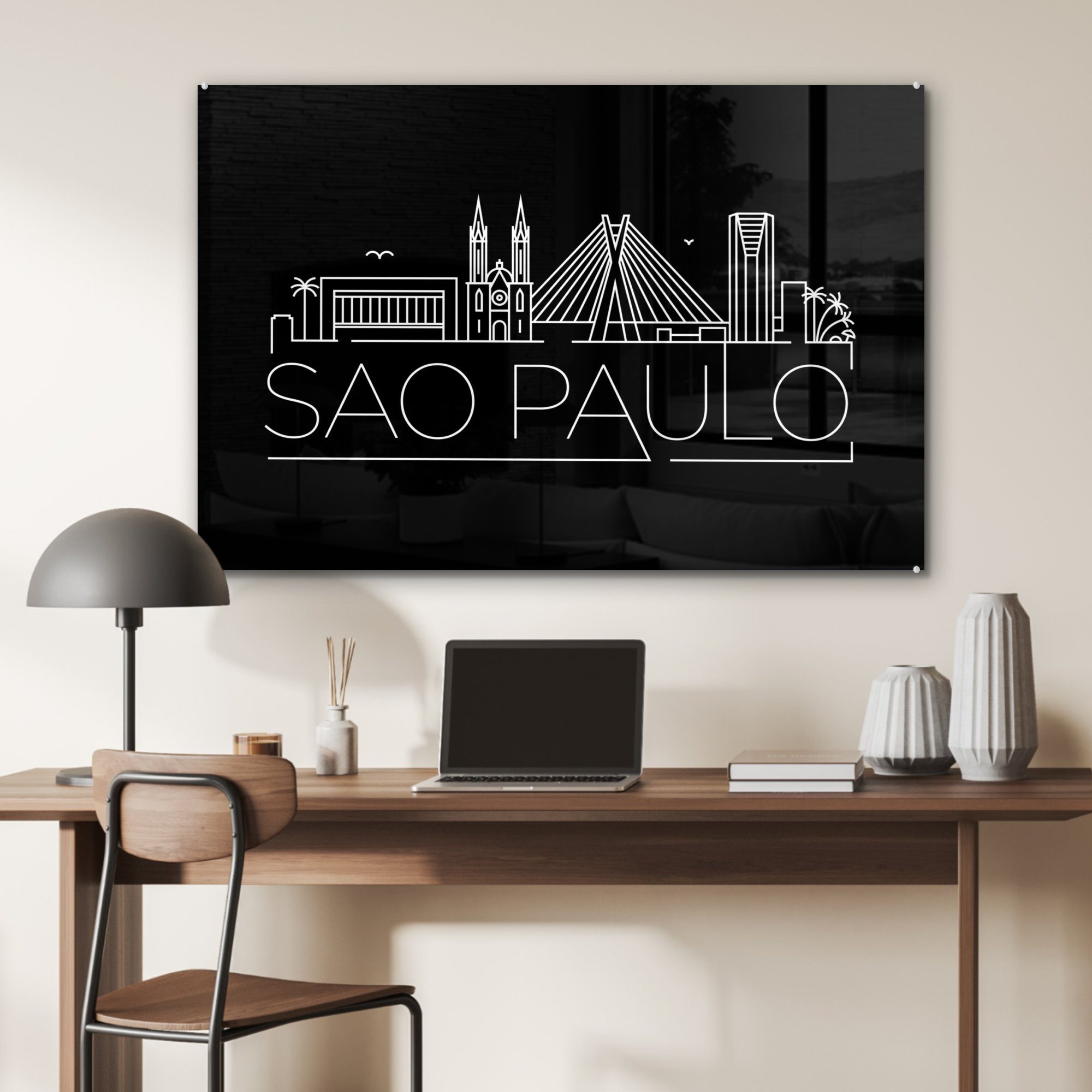 Acrylglasbilder & Paulo" schwarzem St), "Sao Hintergrund, Acrylglasbild Stadtbild Schlafzimmer Wohnzimmer (1 auf MuchoWow