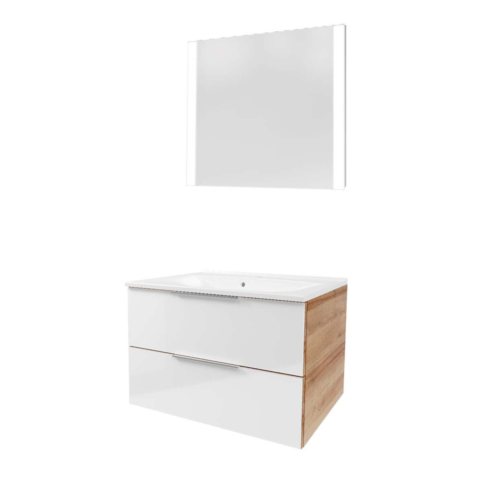 FACKELMANN Badmöbel-Set B. BRILLANT Becken, Unterschrank, LED-Spiegel 3-teilig 80cm Gussmarmor