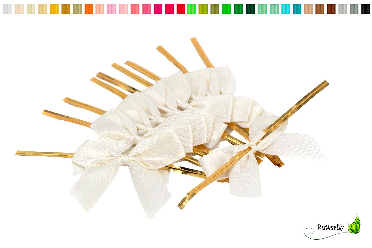 Creativery Streudeko, Satinschleifen 5cm mit entfernbarem Draht 10 Stück Ivory / Elfenbein