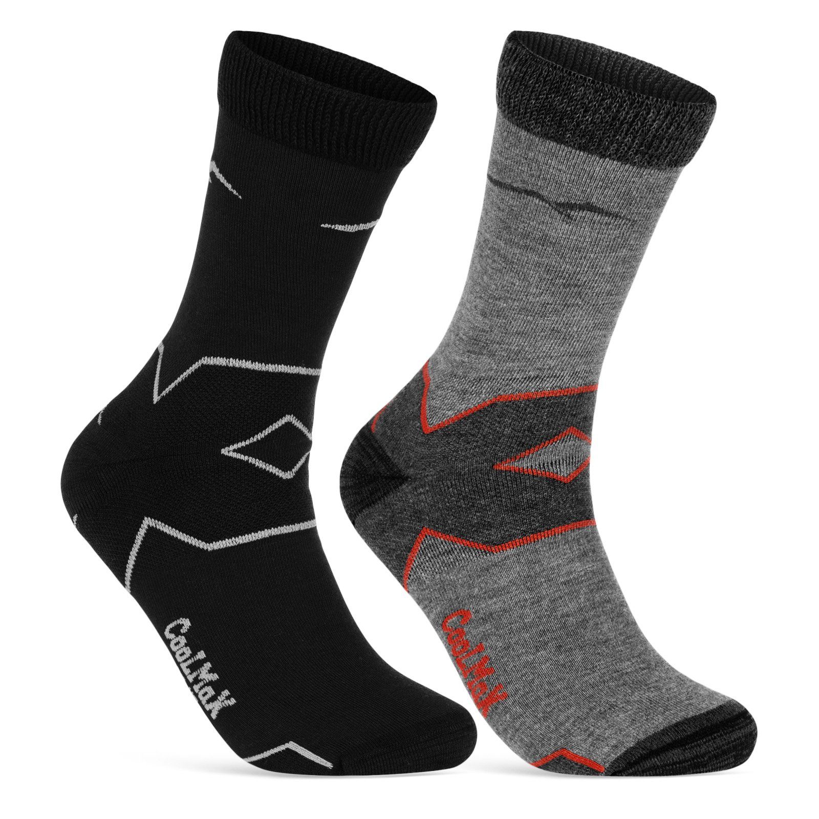 sockenkauf24 Funktionssocken Merino Wandersocken für - (Schw/Gr-Gr/Rot, Herren Damen 2-Paar, 50101P Outdoor & Trekking 47-50) Socken WP