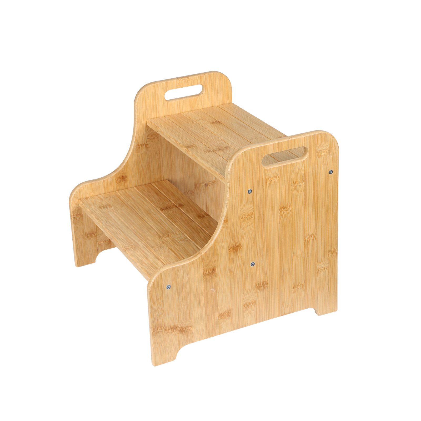 JEOBEST Стремянка Zweistufiger Стремянка aus Bambus, Kindertreppchen Schemel, Toilettenhocker, 2 Stufen, rutschfest, mit 2 Griffen