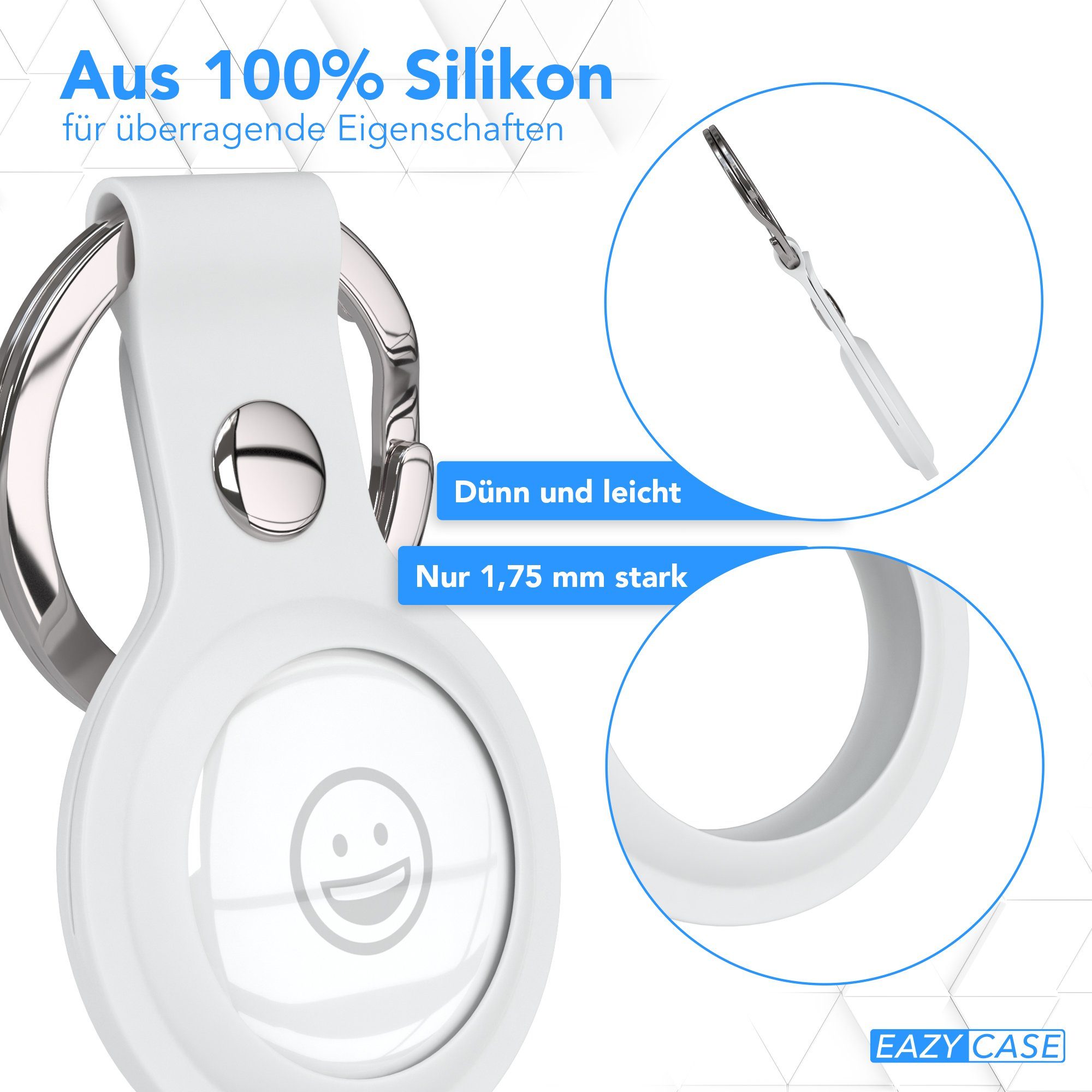 EAZY CASE Schlüsselanhänger Anhänger kompatibel mit Apple AirTag, Airtag Hülle mit kurzer Silikon Schlaufe Kratzfest GPS Tasche Weiß