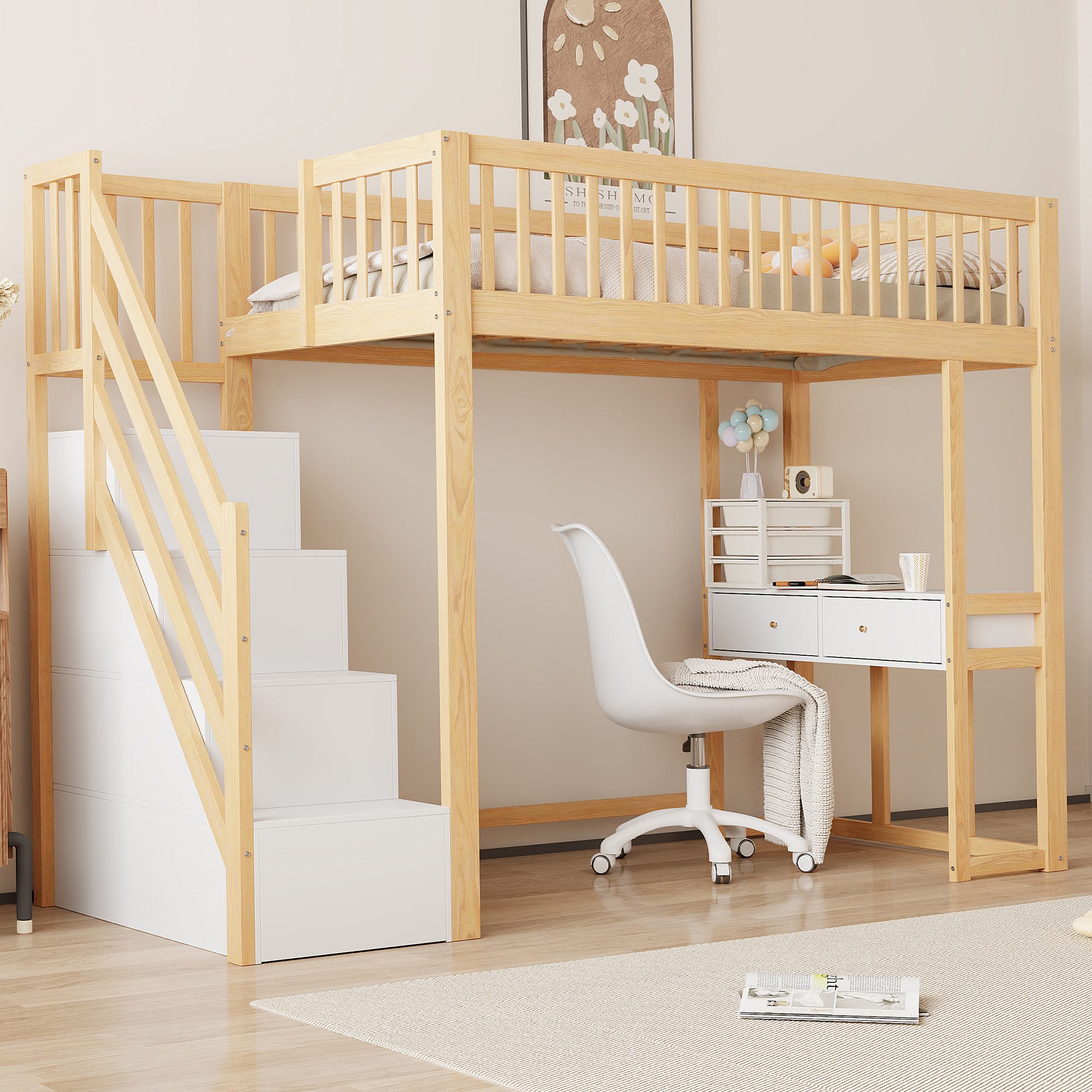 Flieks Hochbett Massivholz Kinderbett 90x200cm mit günstig online kaufen