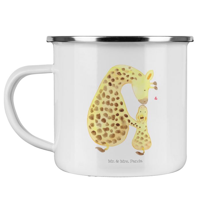 Mr. & Mrs. Panda Becher Giraffe mit Kind - Weiß - Geschenk Edelstahl Trinkbecher Kaffee Ble Emaille