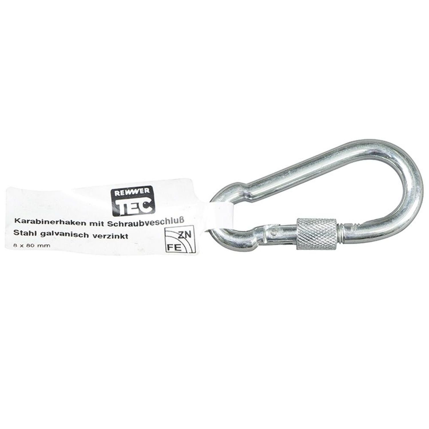 REWWER-TEC Karabiner Karabinerhaken mit Schraubverschluß 8x80, verzinkt, mit EAN-Fähnchen