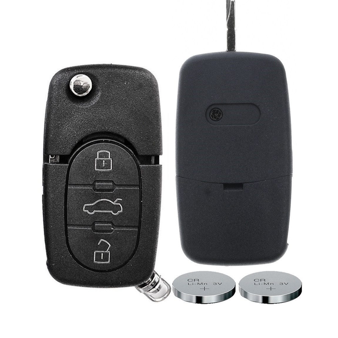 mt-key Auto Klapp Schlüssel Reparatur Gehäuse 3 Tasten + 2x passende CR1620 Knopfzelle, CR1620, für