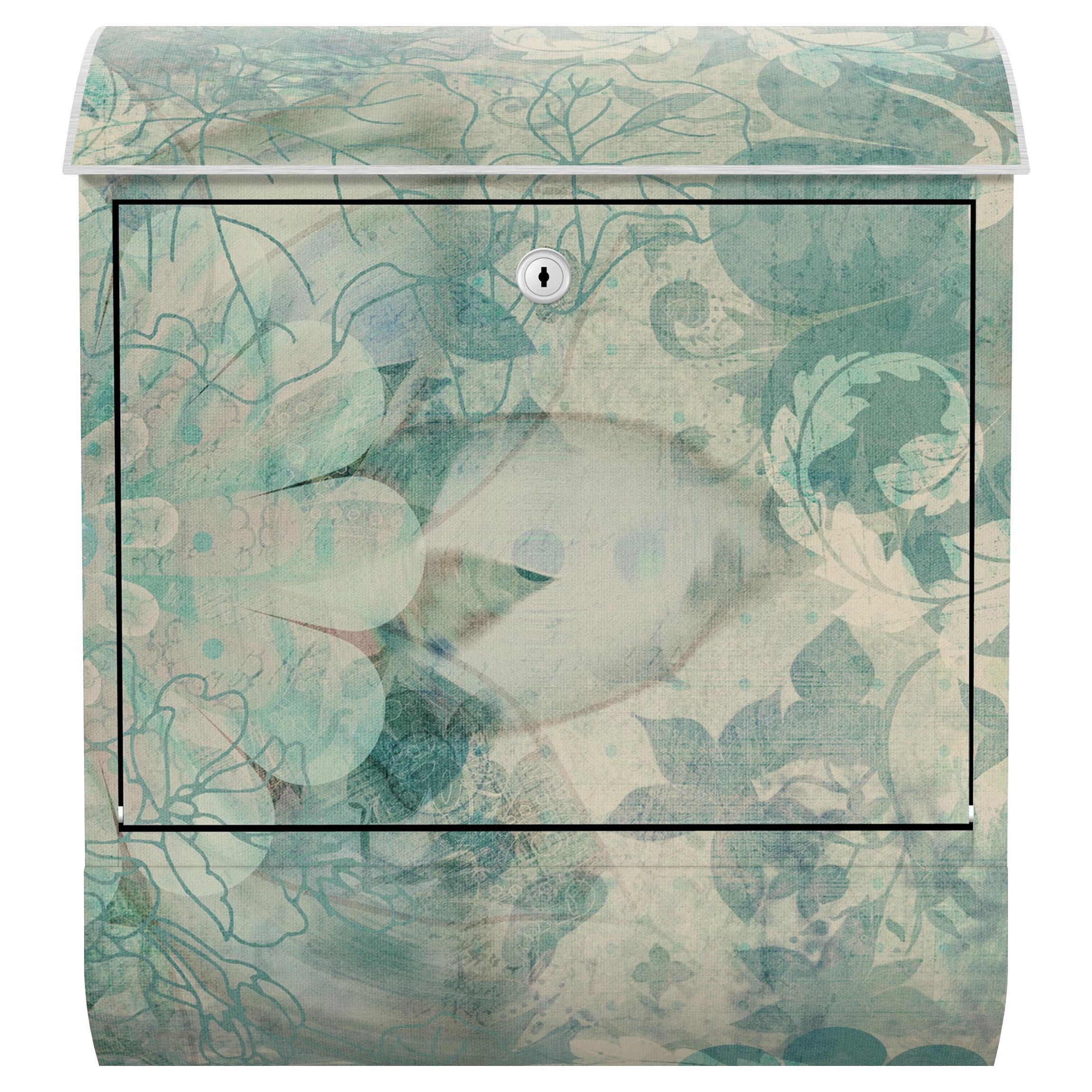Bilderdepot24 Briefkasten Wandbriefkasten mit Zeitungsfach Motiv Eisblumen Ornament (inkl. Zeitungsrolle und 3 Schlüssel), Motivdruck, wetterfest, UV-beständig, abschließbar, 46x39x13 cm