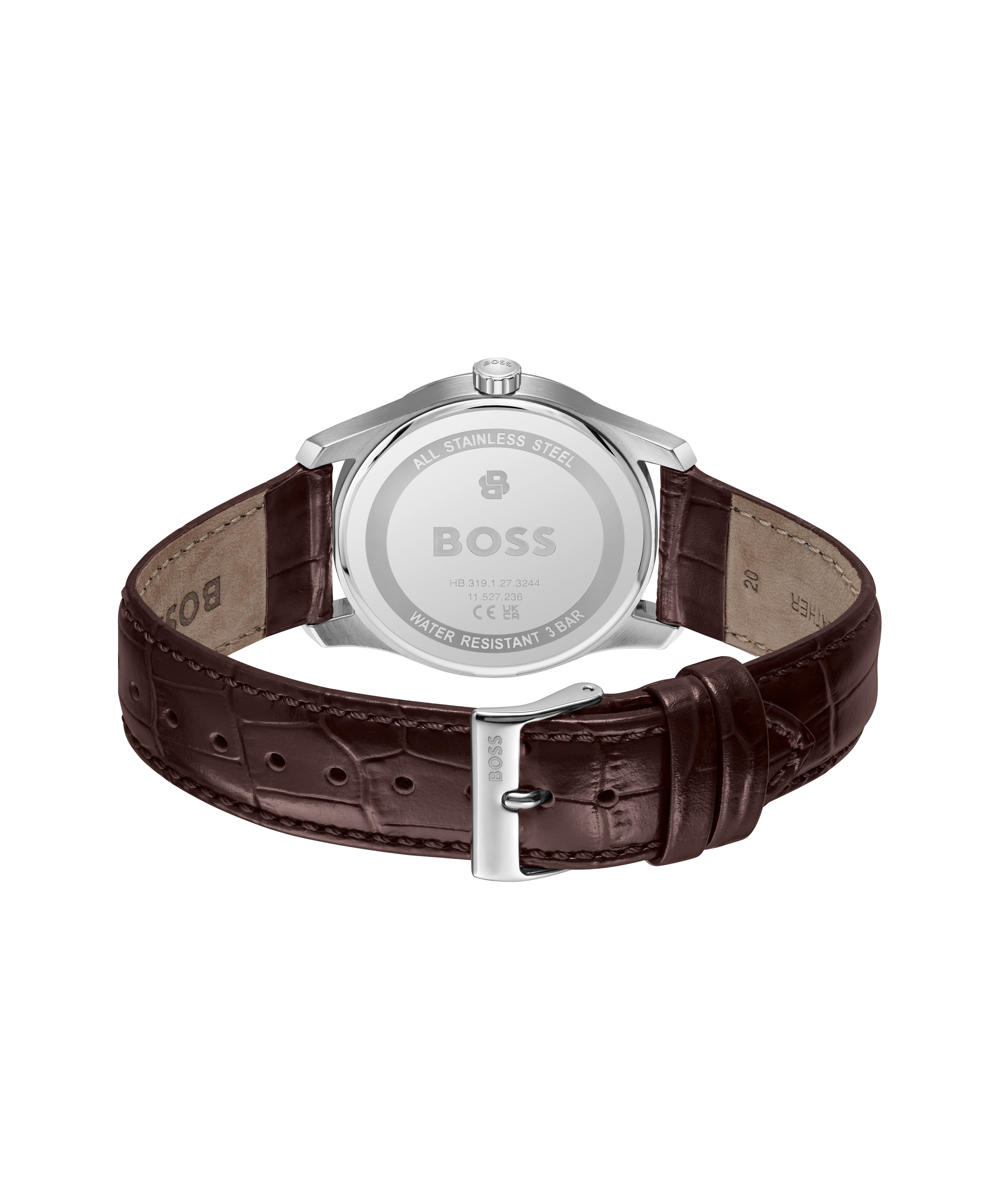 BOSS Quarzuhr PRINCIPLE 1514363, Armbanduhr, Damenuhr, Herrenuhr, Lederarmband, analog, Tag