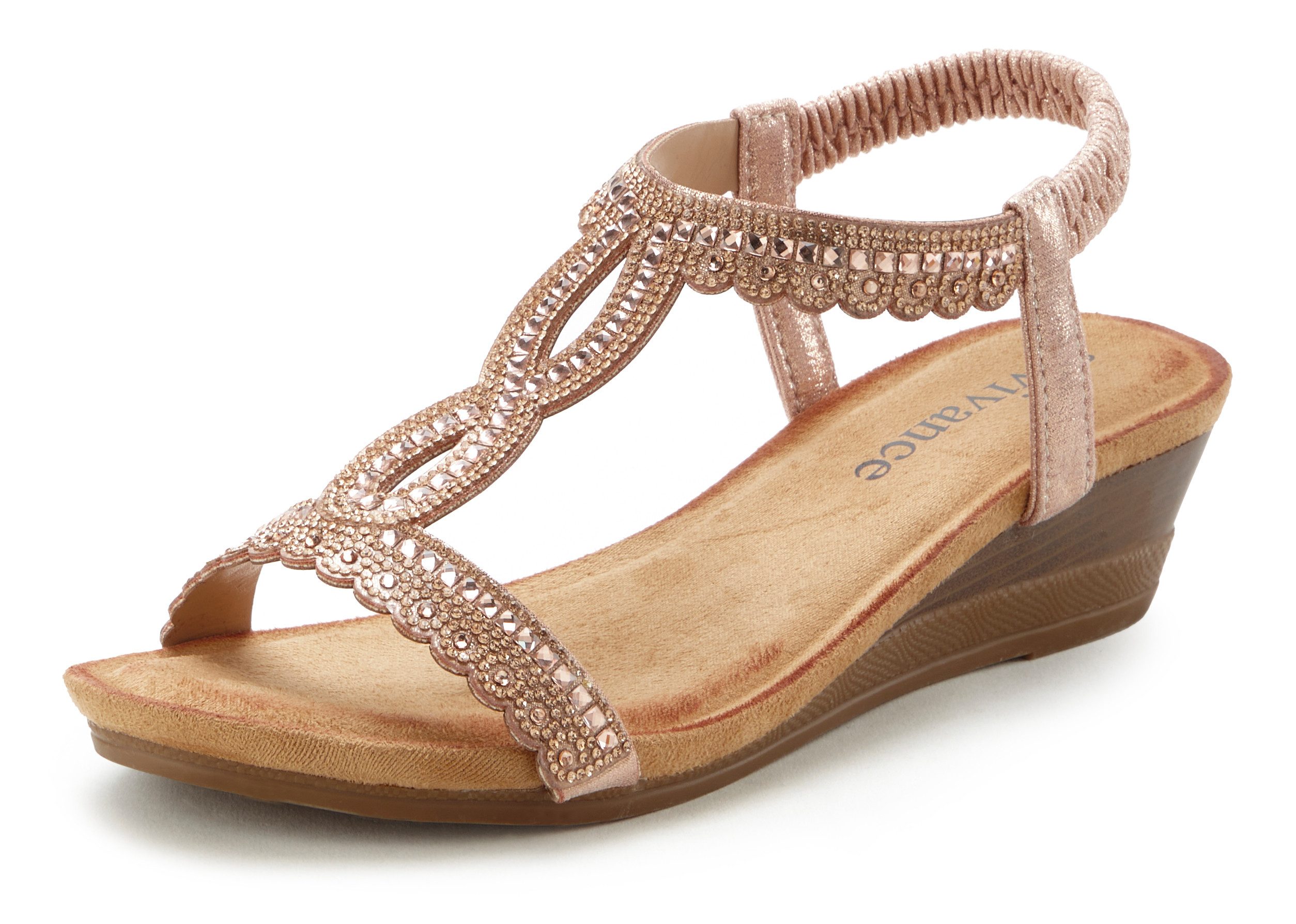 Vivance Sommerschuh, offener Schuh, Sandale, Keilsandalette, Sandalette mit Glitzerdetails, Keilabsatz & elastischem Riemchen VEGAN