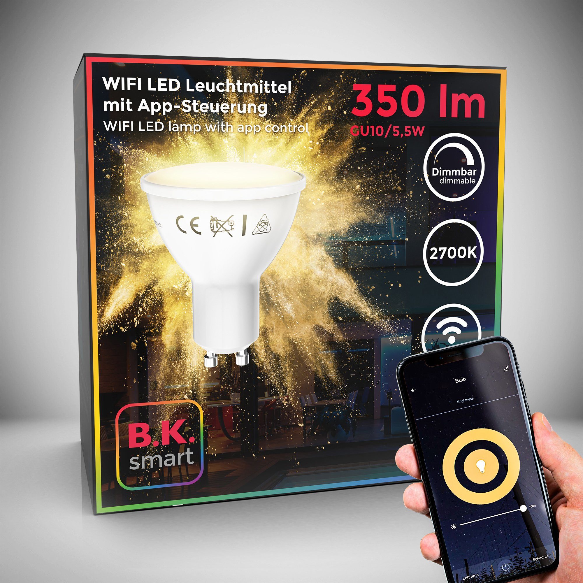 Smart B.K.Licht App-Steuerung, LED-Lampe, LED-Leuchtmittel, St., Home RGB, GU10, dimmbar 1 Warmweiß, WiFi,