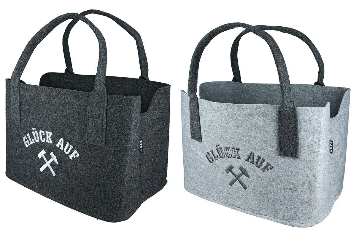 GILDE Shopper Filztasche Glueck Auf 2er Set grau 40 cm Ruhrpott Design