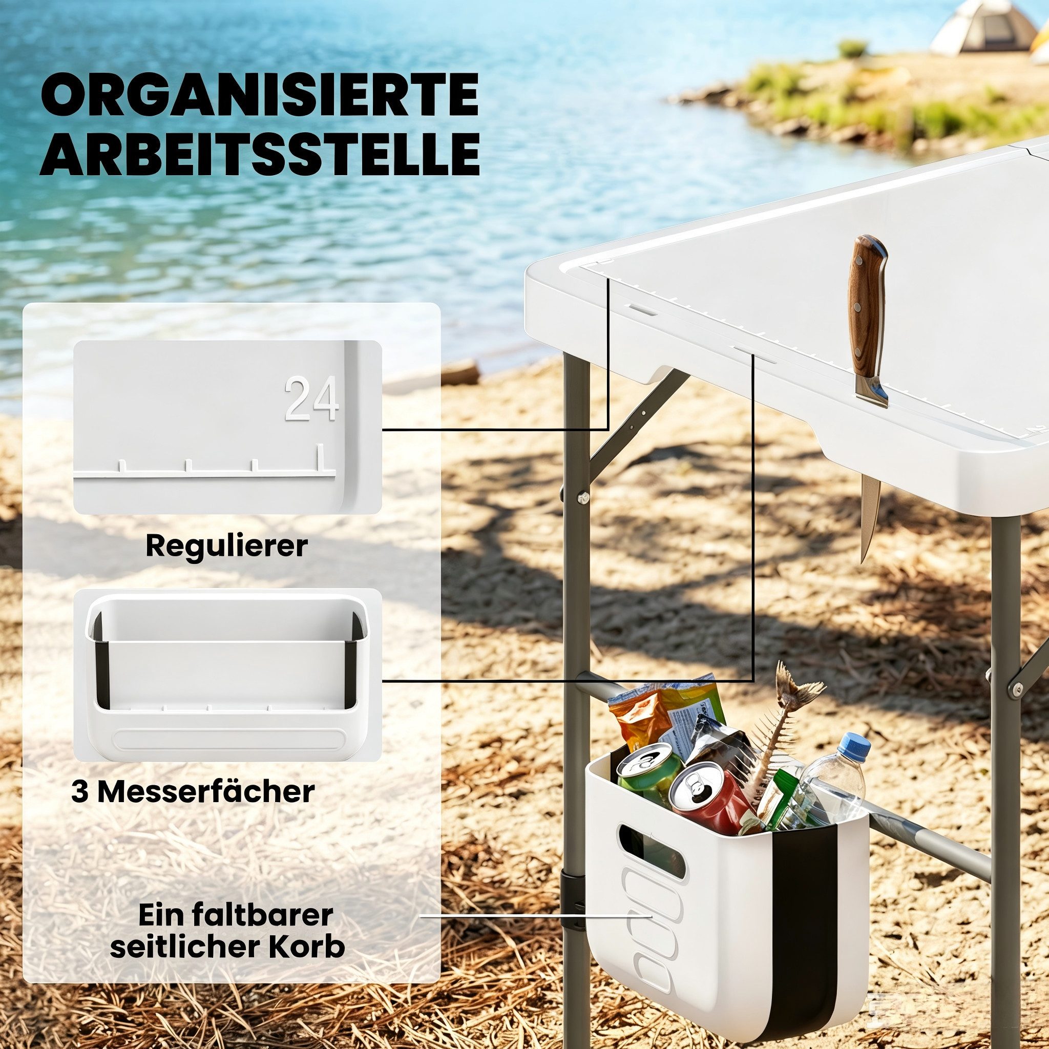 kowdom Waschschüssel Outdoor Klappspültisch höhenverstellbar mit Wasserhahn (Einzelstück, Einzelartikel), höhenverstellbar, klappbar, wetterfest, tragbar