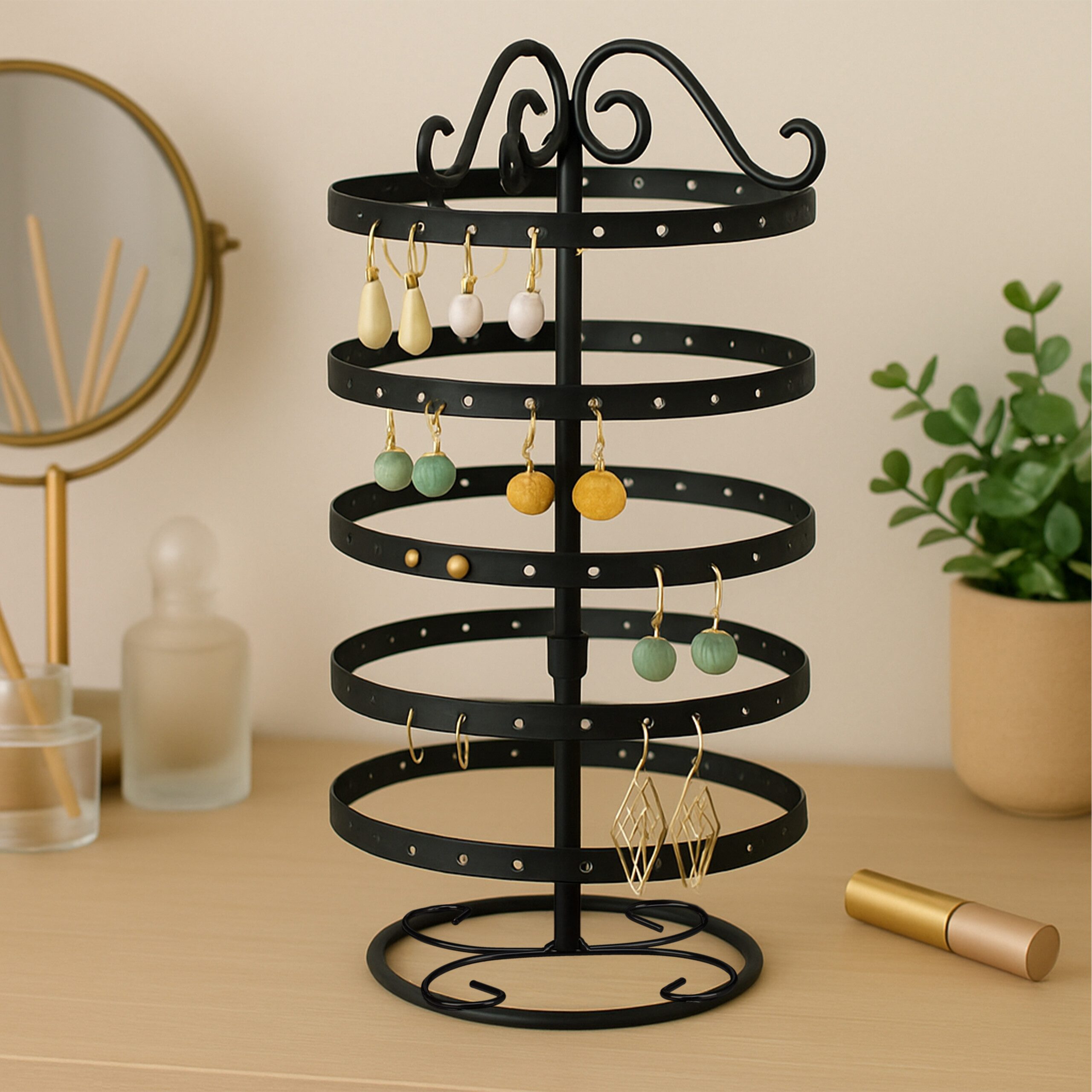 relaxdays Schmuck Etagere Runder Ohrringhalter mit 168 Löchern, schwarz günstig online kaufen