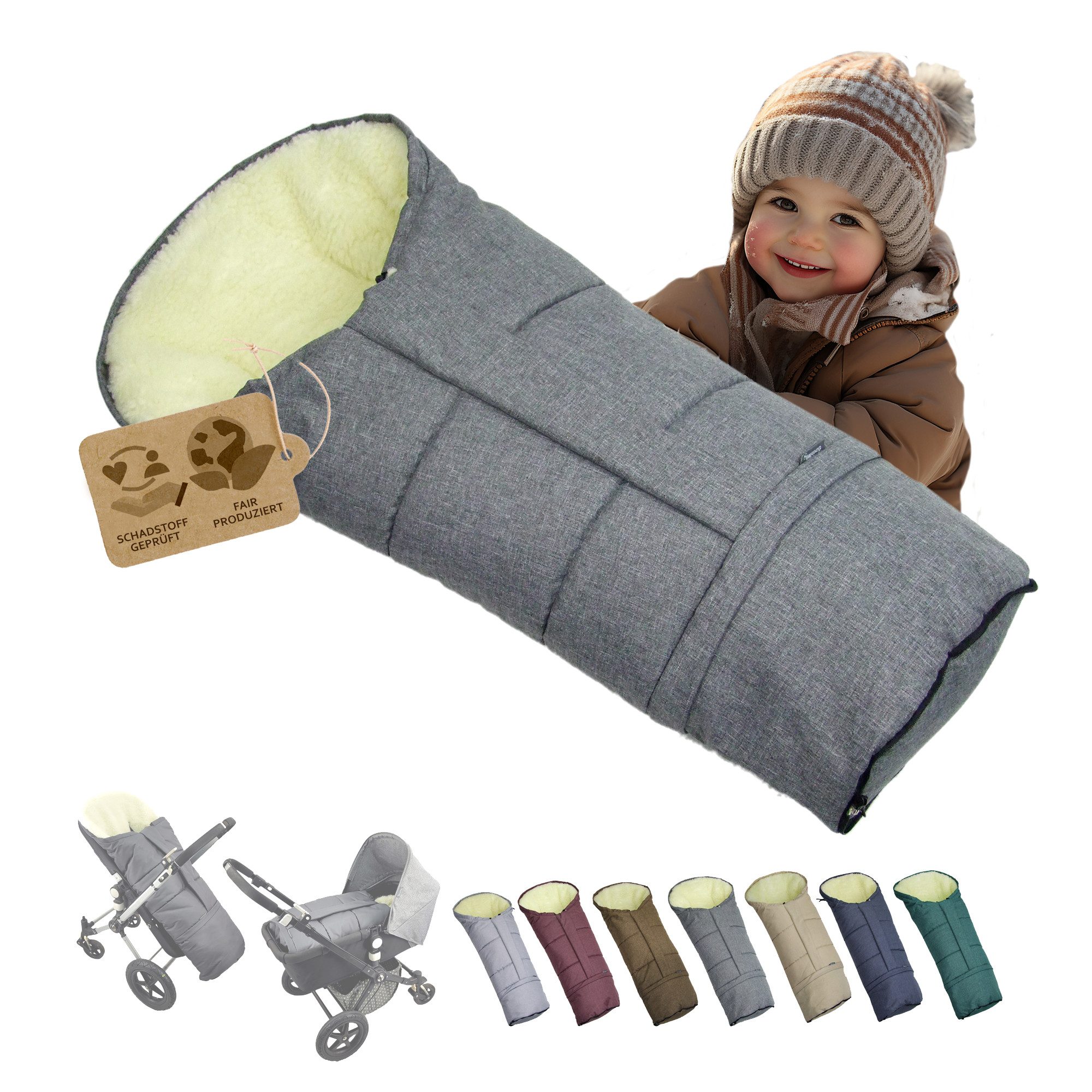BambiniWelt by Rafael K. Fußsack Winterfußsack Fußsack für Kinderwagen Buggy mumienform Wolle MELIERT, universal für Kinderwagen, Buggy, Jogger, Schlitten