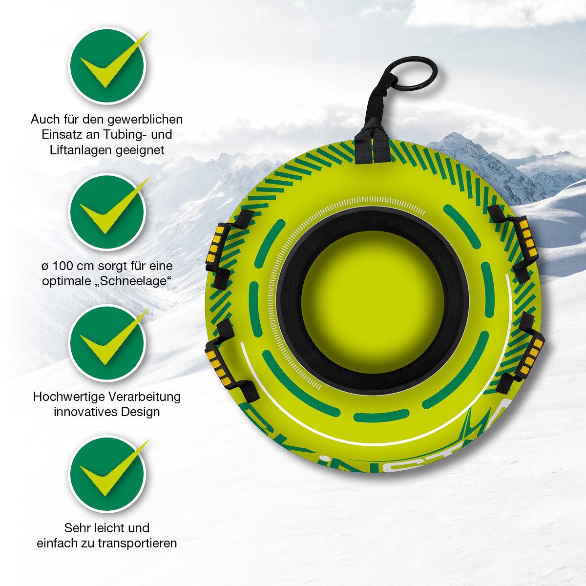 SkinStar Schlitten SkinStar CROSS Profi Snow Tube Ø100cm GREEN Schlitten Bob Rodel