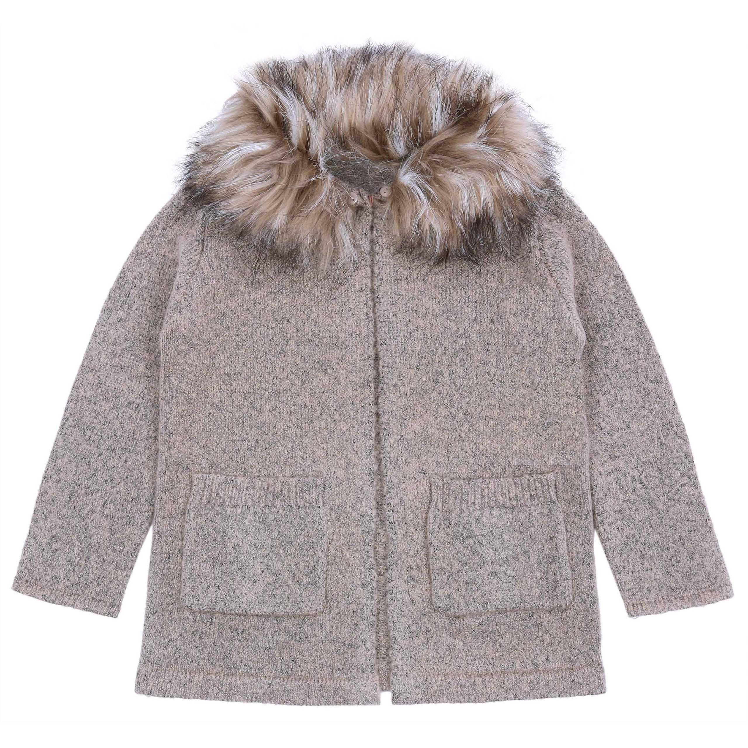 Sarcia.eu Sakko Mädchen-Strickjacke in Braun mit Taschen und abnehmbarem Kunstfell