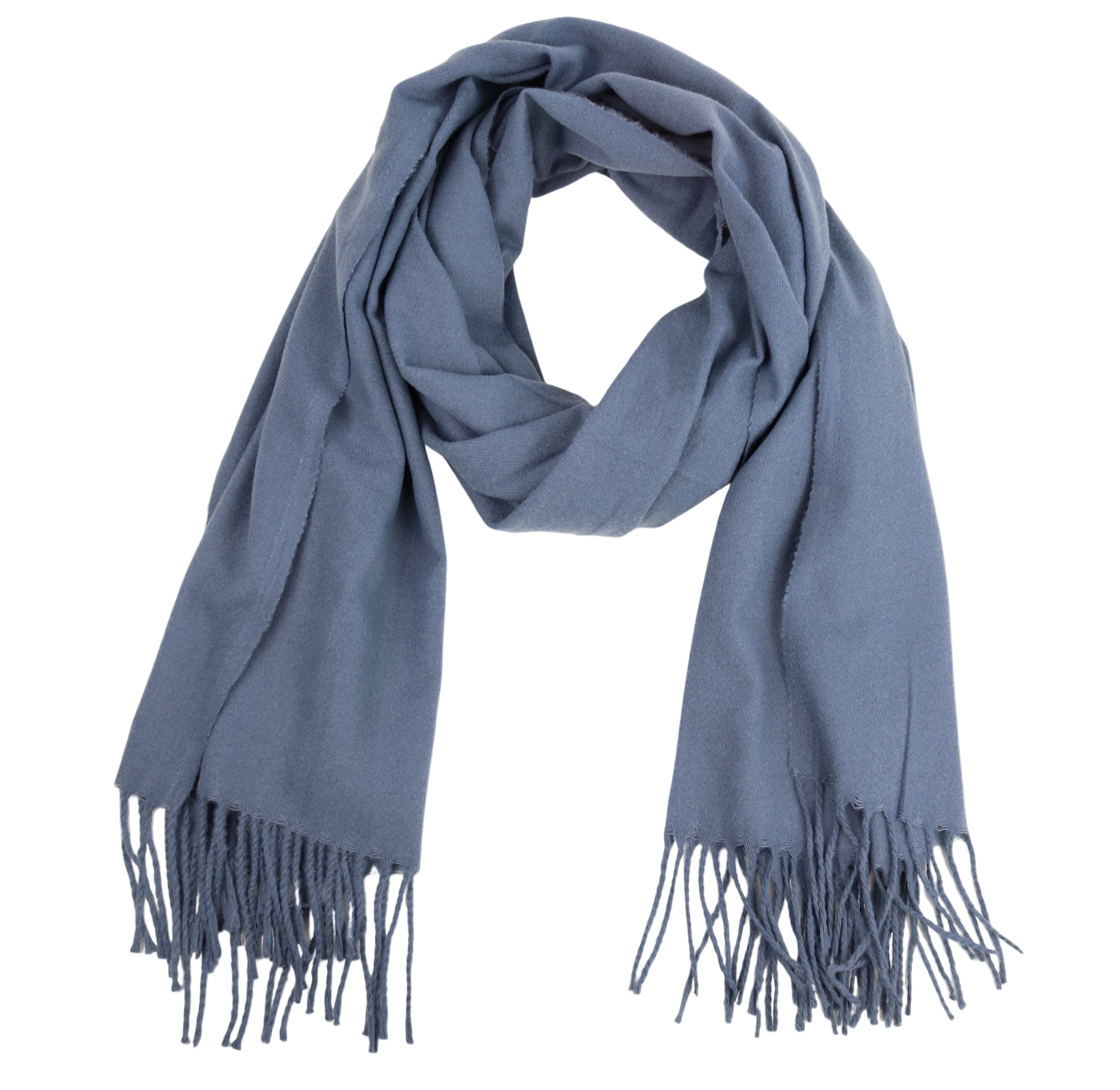 MIRROSI Modeschal weicher und warmer Unifarbe Schal mit Fransen, 70x180cm, (Viele tolle Farben zur Auswahl), Damen Halstuch ideal für Herbst und Winter Jeansblau