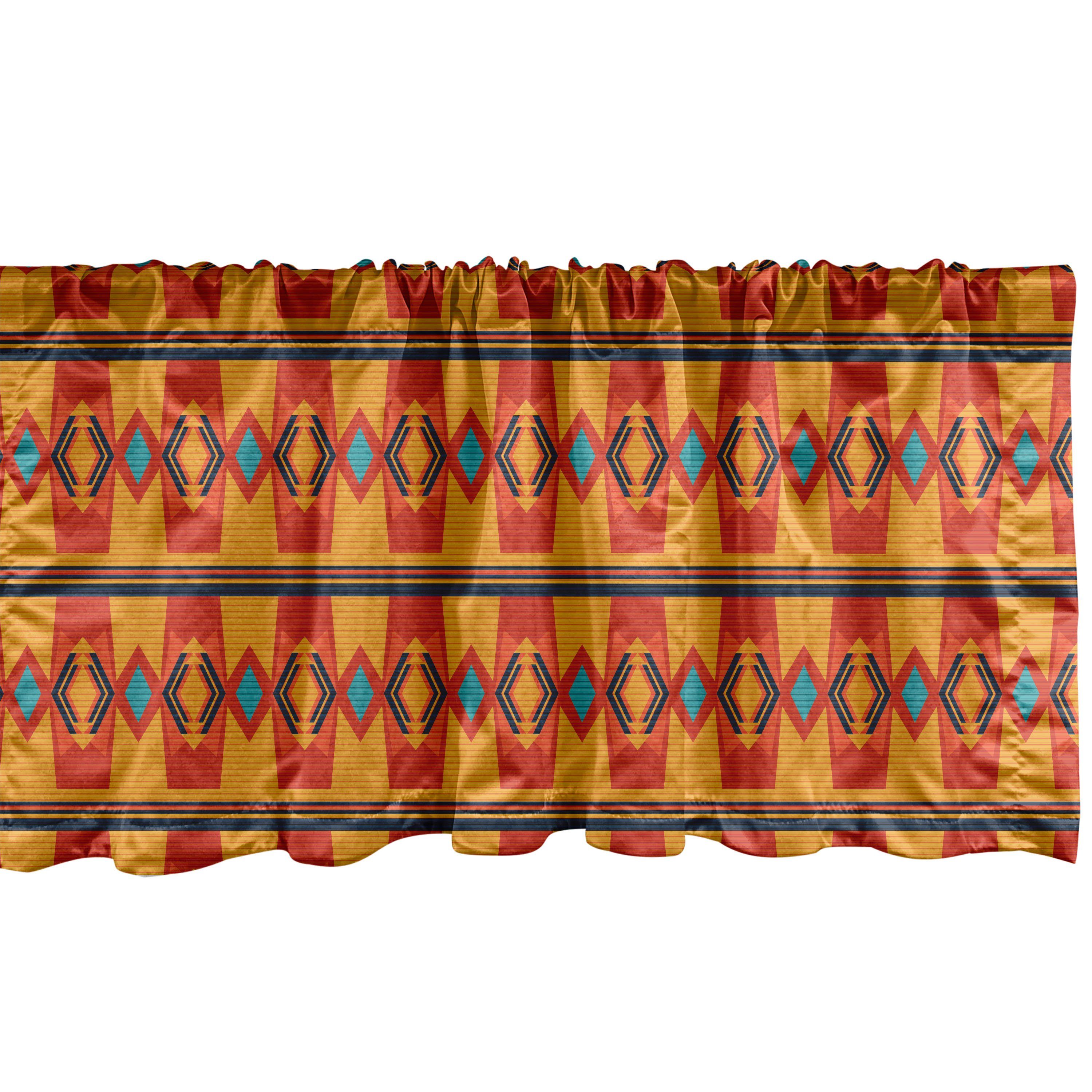 Scheibengardine Vorhang Volant für Küche Schlafzimmer Dekor mit Stangentasche, Abakuhaus, Microfaser, Aztekisch Warme Töne Geometrische Kunst
