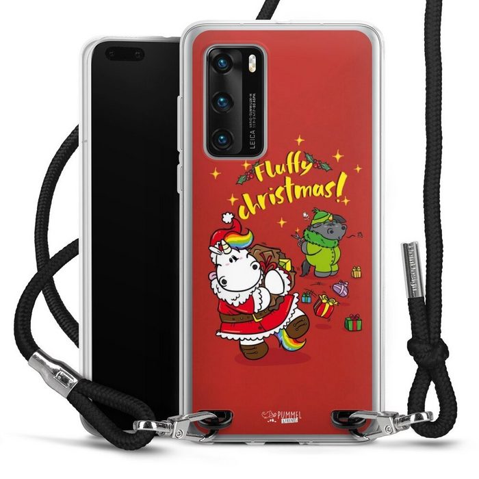 DeinDesign Handyhülle Pummeleinhorn Fluffy Christmas Red Huawei P40 Handykette Hülle mit Band Case zum Umhängen Cover mit Kette