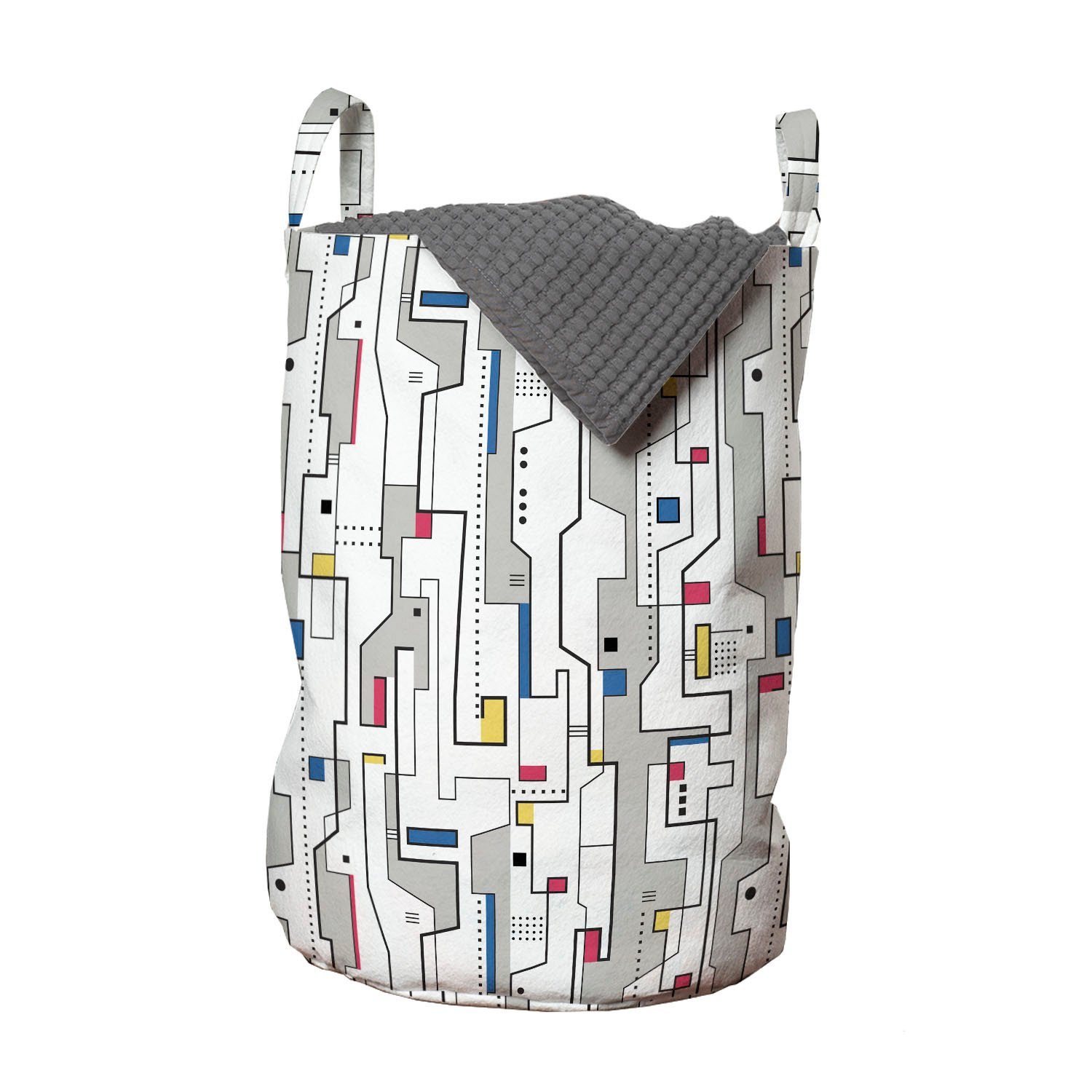Abakuhaus Wäschesäckchen Wäschekorb mit Griffen Kordelzugverschluss für Waschsalons, Gelb und Weiß Punkte und Streifen