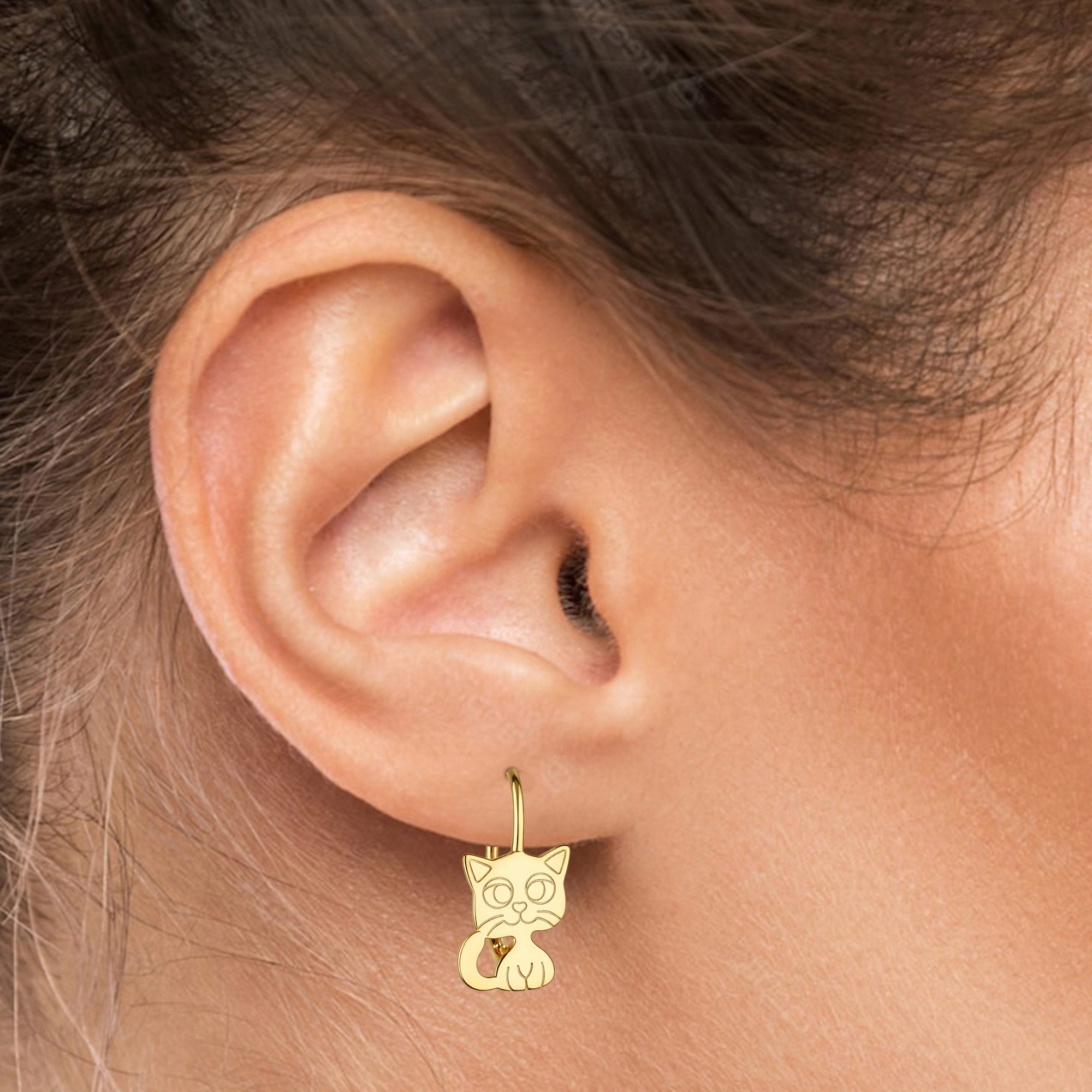 Limana Paar Creolen Ohrringe Mädchen Kinder 925 Silber Brisur Ohrhänger Katze Geschenk (Schmuck inkl. Dose für Geburtstag), Ostern Weihnachten Schulanfang Nikolaus Kommunion Einschulung