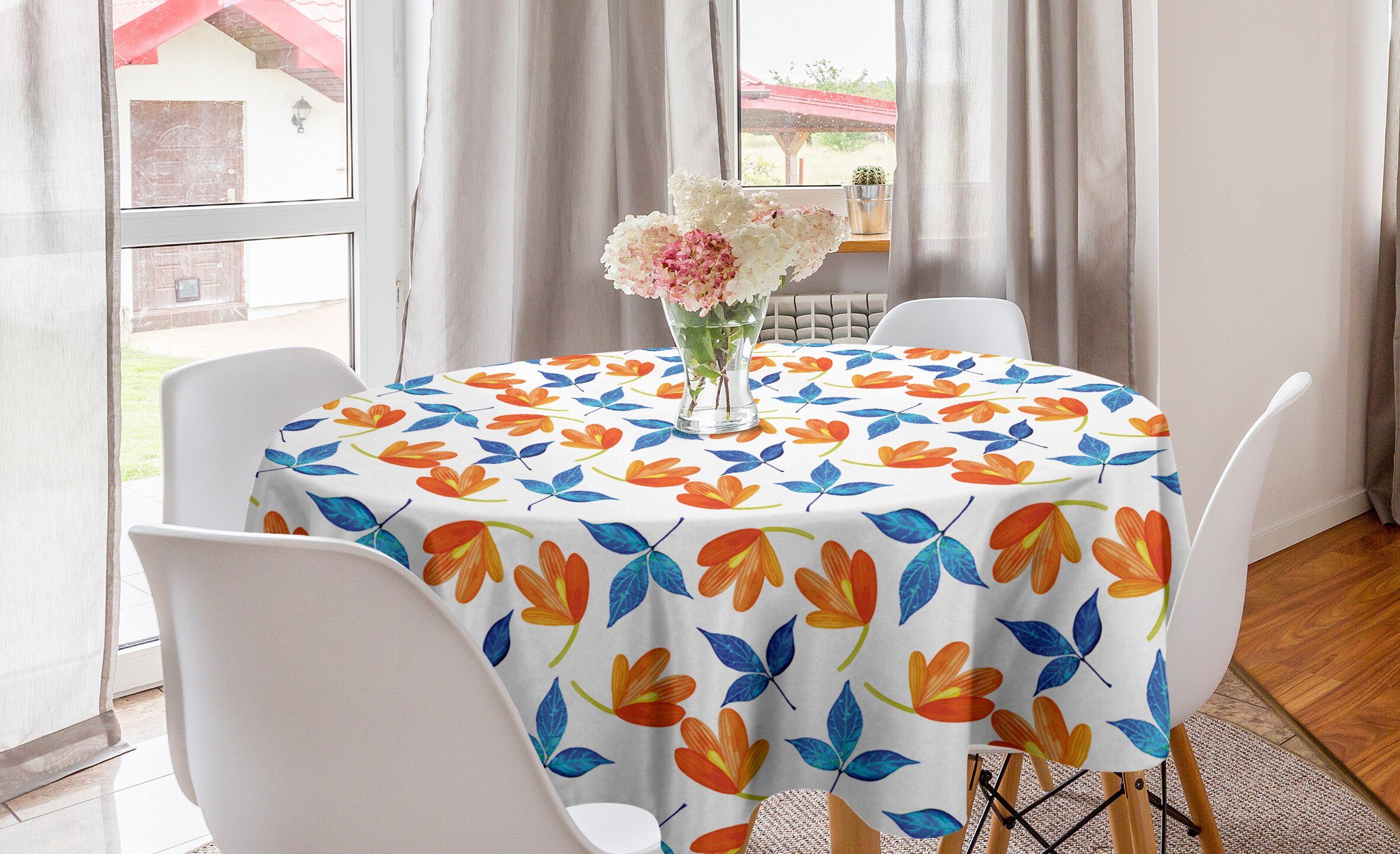 Dekoration, Abdeckung Tischdecke Tischdecke Blooming Petal Küche Esszimmer Blatt und Kreis Blume Abakuhaus für