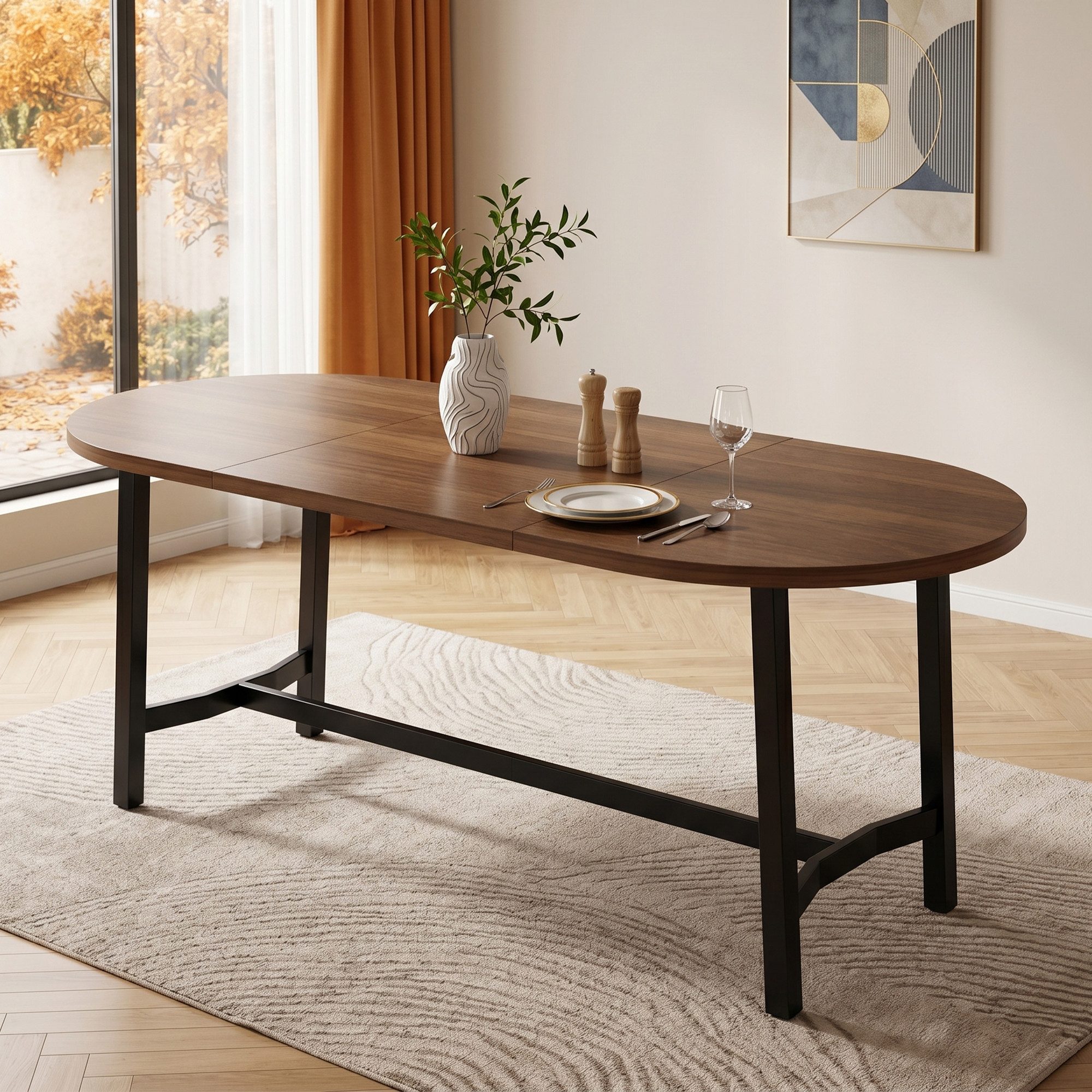 Celya Esstisch mit abgerundeten Ecken, Tischbeine aus Eisen (180 × 80 ×75 cm, geeignet für 6–8 Personen, im einfachen Stil), Ideal für Esszimmer, Wohnzimmer und Küche