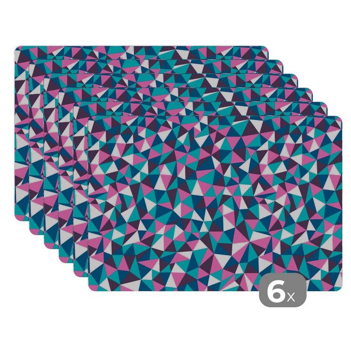 Platzset Geometrie - Rosa - Blau - Weiß - Muster MuchoWow (6-St) Platzset Platzdecken Platzmatte Tischmatten Schmutzabweisend